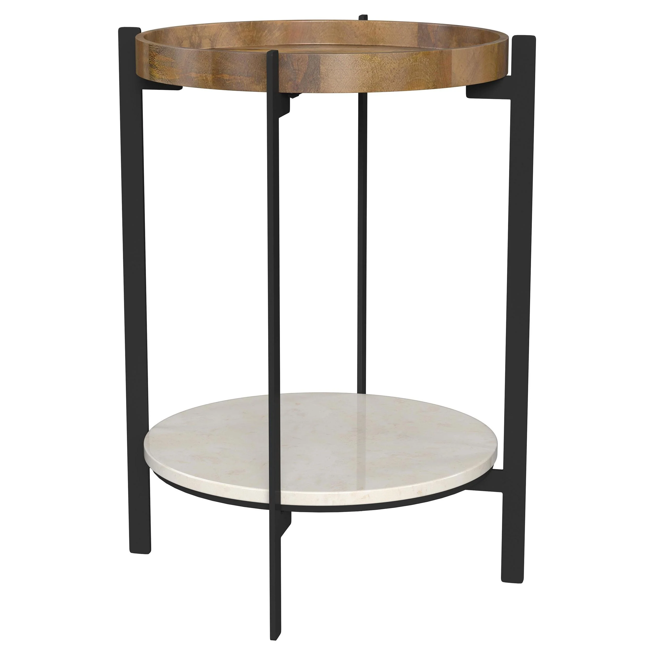 Coaster Furniture Adhvik 931218 Round End Side Table Marble Shelf - Natural and Black - Image 1
