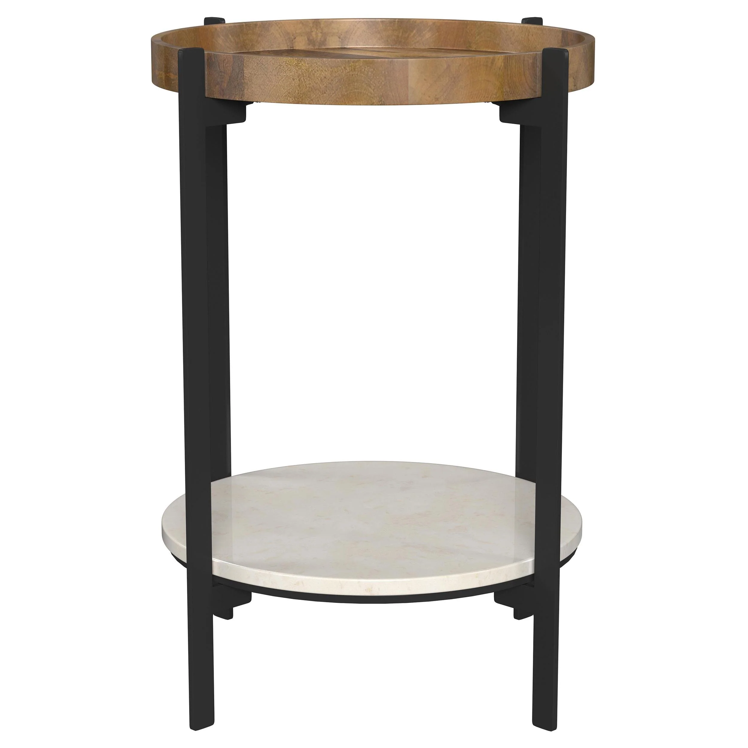 Coaster Furniture Adhvik 931218 Round End Side Table Marble Shelf - Natural and Black - Image 2