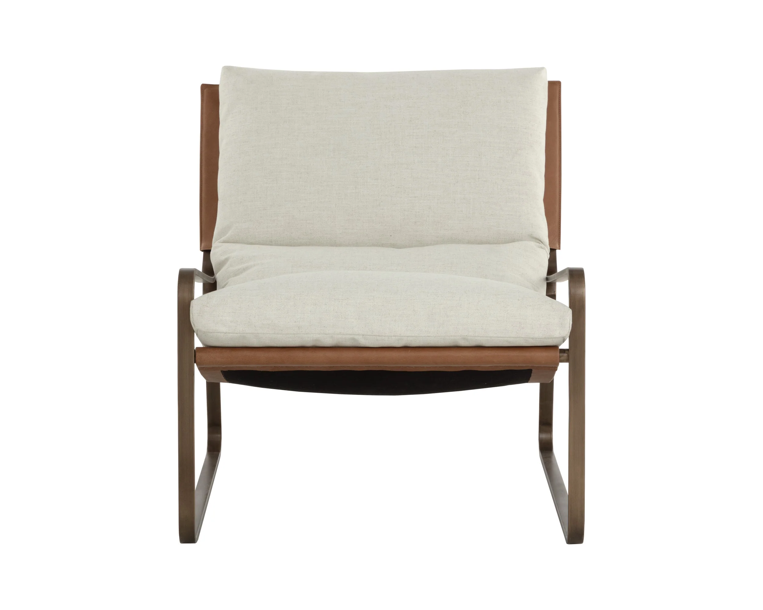 Zancor Lounge Chair - Antique Brass - Geralt Linen / Tan Leather - Image 2