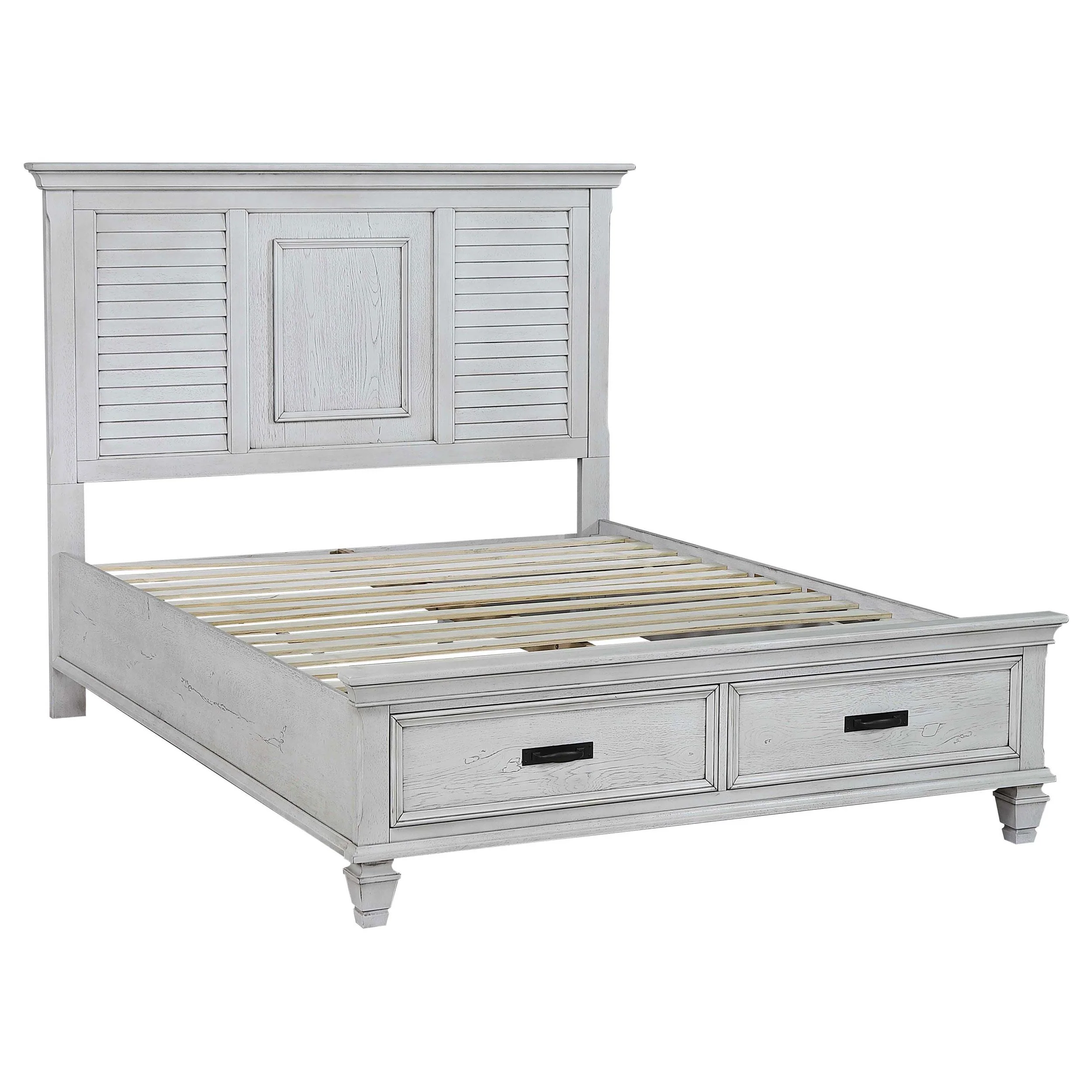 Coaster Furniture Franco 205330KE Wood Eastern King Storage Panel Bed - Distressed White - Image 1