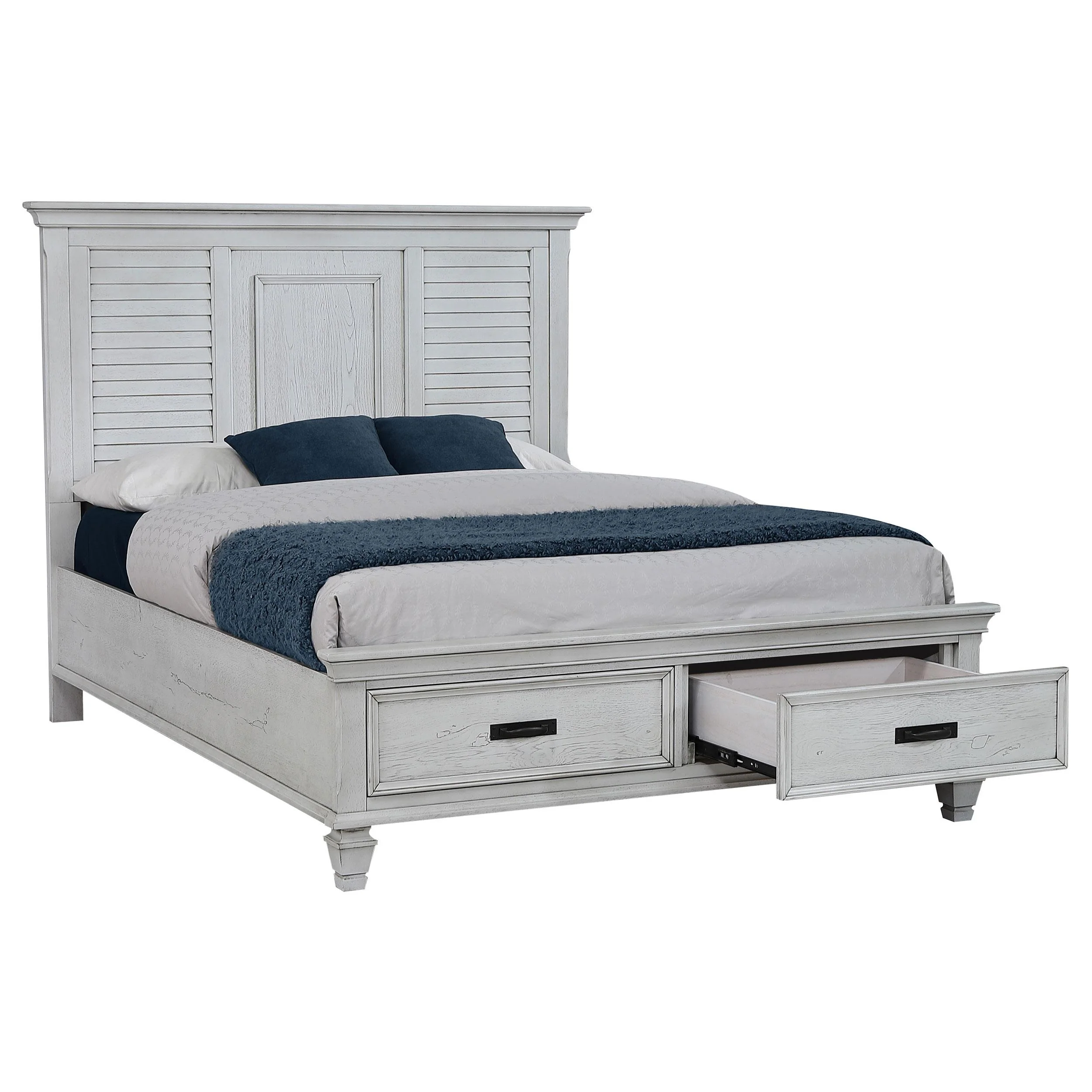 Coaster Furniture Franco 205330Q Wood Queen Storage Panel Bed - Distressed White - Image 2