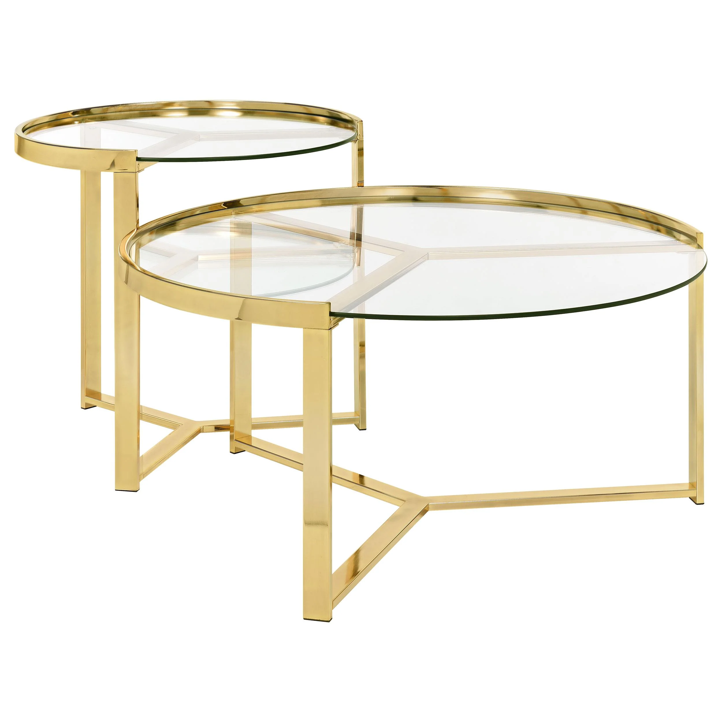 Coaster Furniture Delia 930251 2-Piece Round Glass Top Nesting Coffee Table – Gold