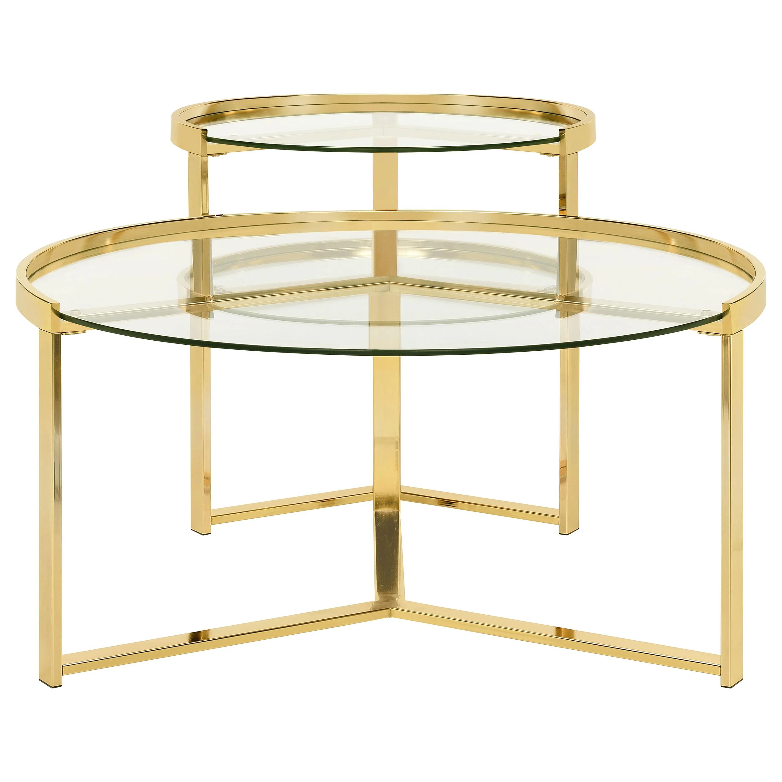 Coaster Furniture Delia 930251 2-Piece Round Glass Top Nesting Coffee Table - Gold - Image 2