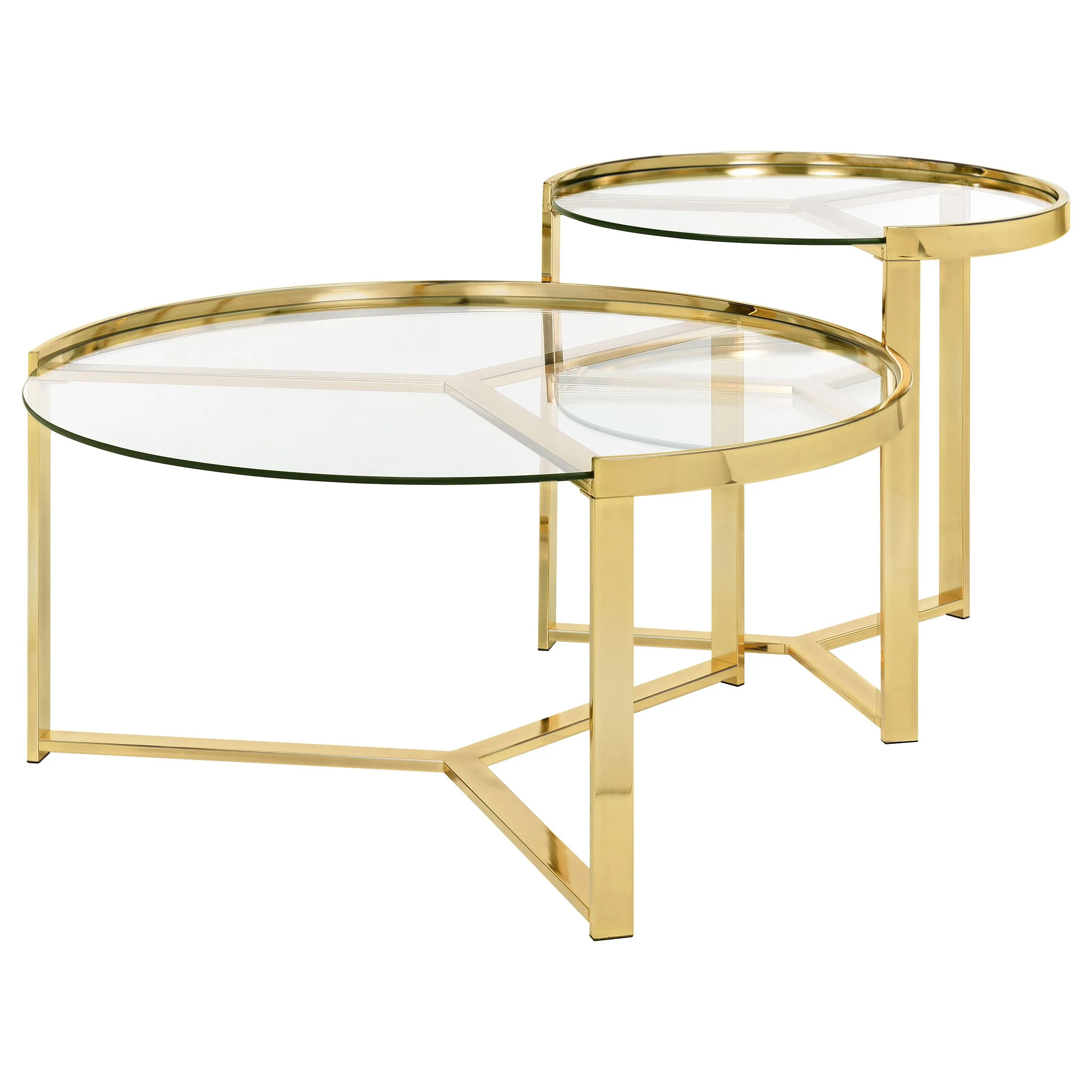 Coaster Furniture Delia 930251 2-Piece Round Glass Top Nesting Coffee Table - Gold - Image 3
