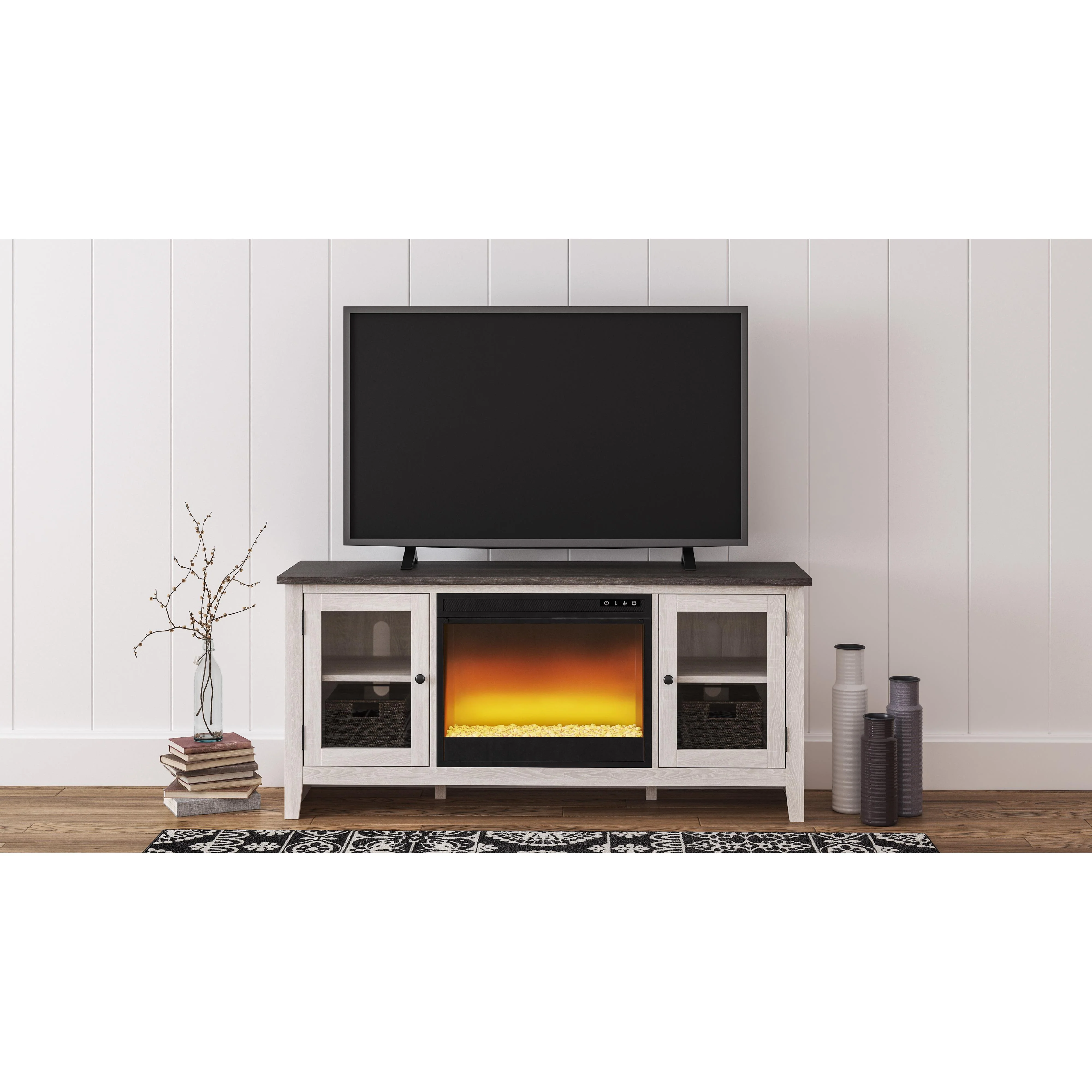 Signature Design by Ashley Dorrinson W287W2 60″ TV Stand with Electric Fireplace