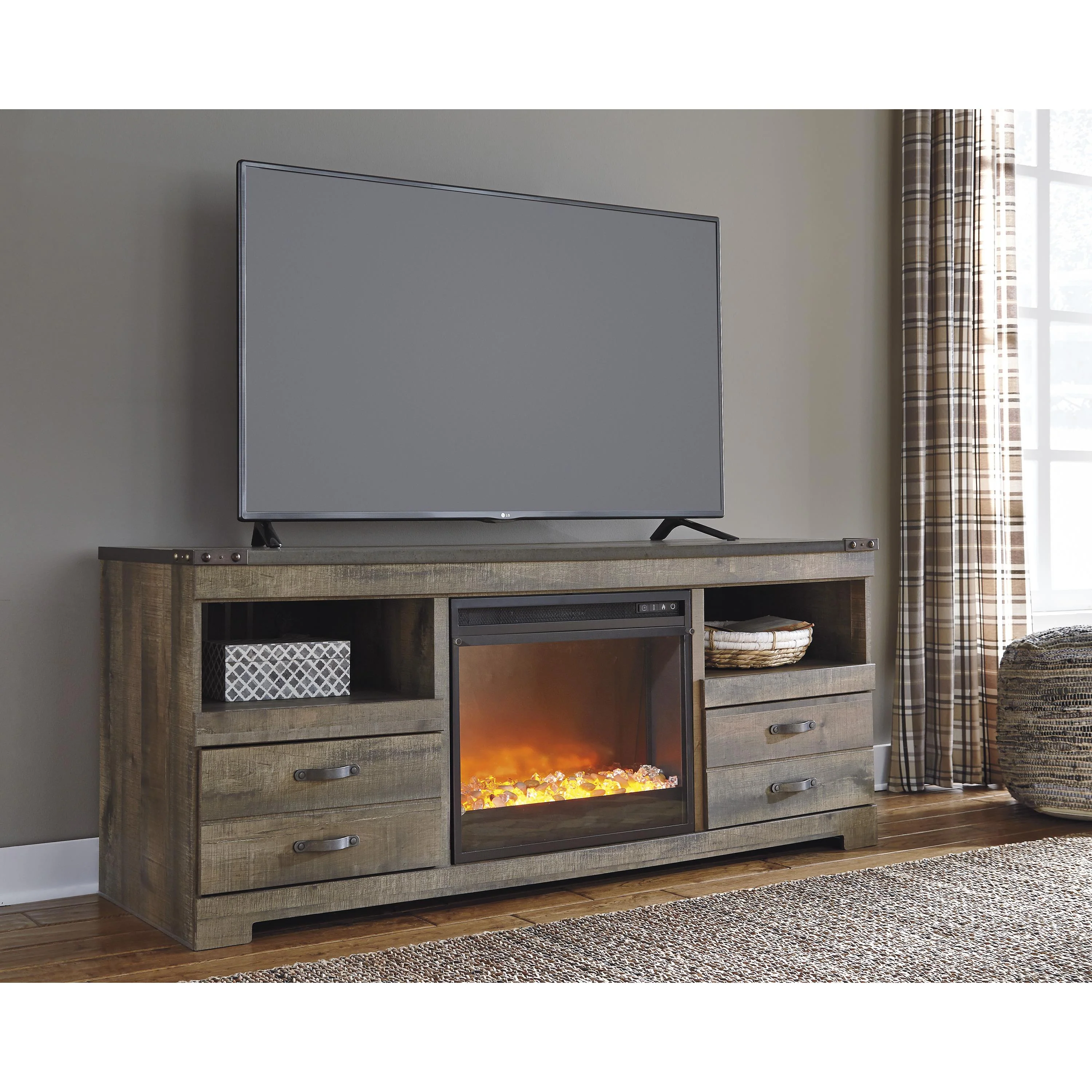 Signature Design by Ashley Trinell W446W5 63" TV Stand with Electric Fireplace - Image 2