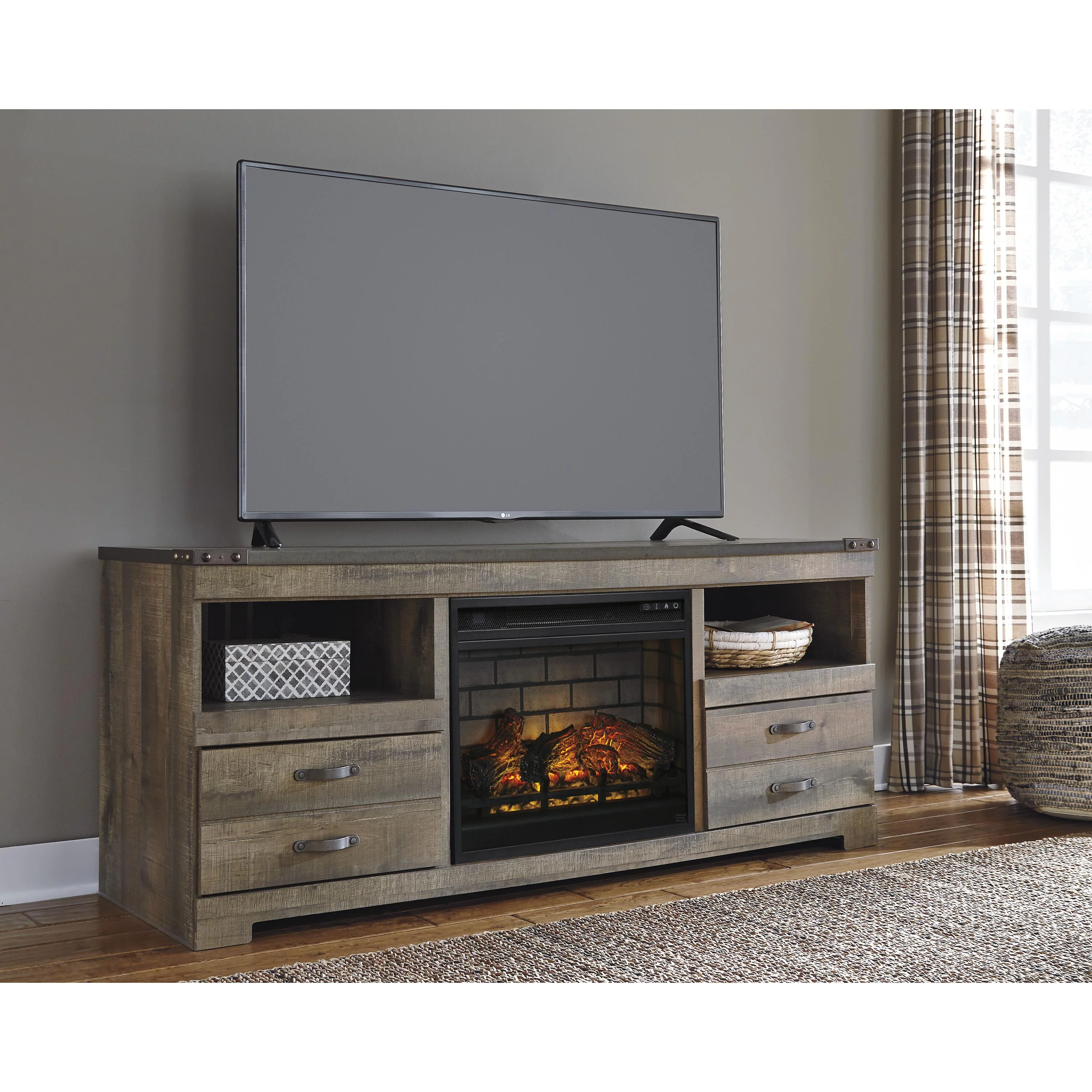 Signature Design by Ashley Trinell W446W9 63" TV Stand with Electric Fireplace - Image 2