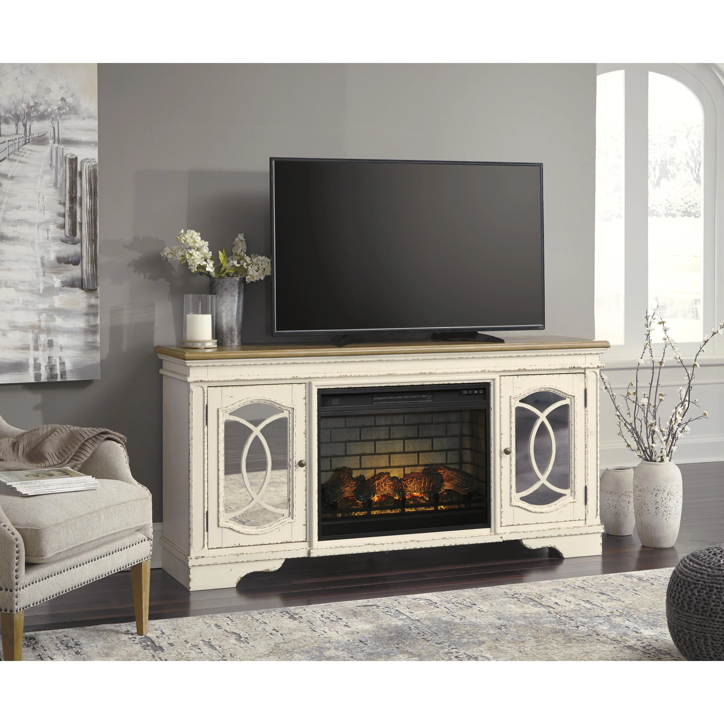 Signature Design by Ashley Realyn W743W2 74" TV Stand with Electric Fireplace - Image 3