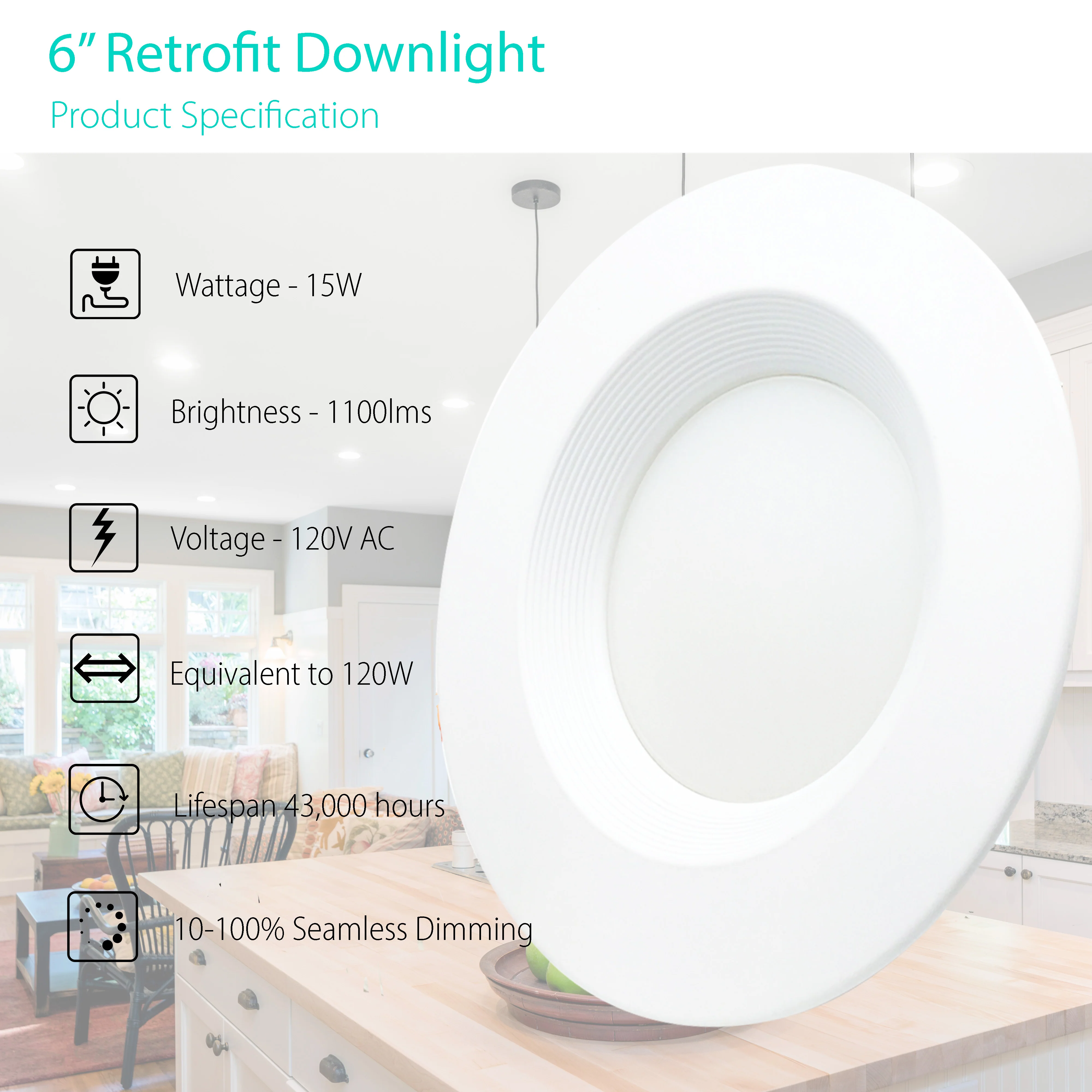 3BRIX 6" 15W Recessed Retrofit Downlight - 1100lms - ETL & ES #256 - Image 2