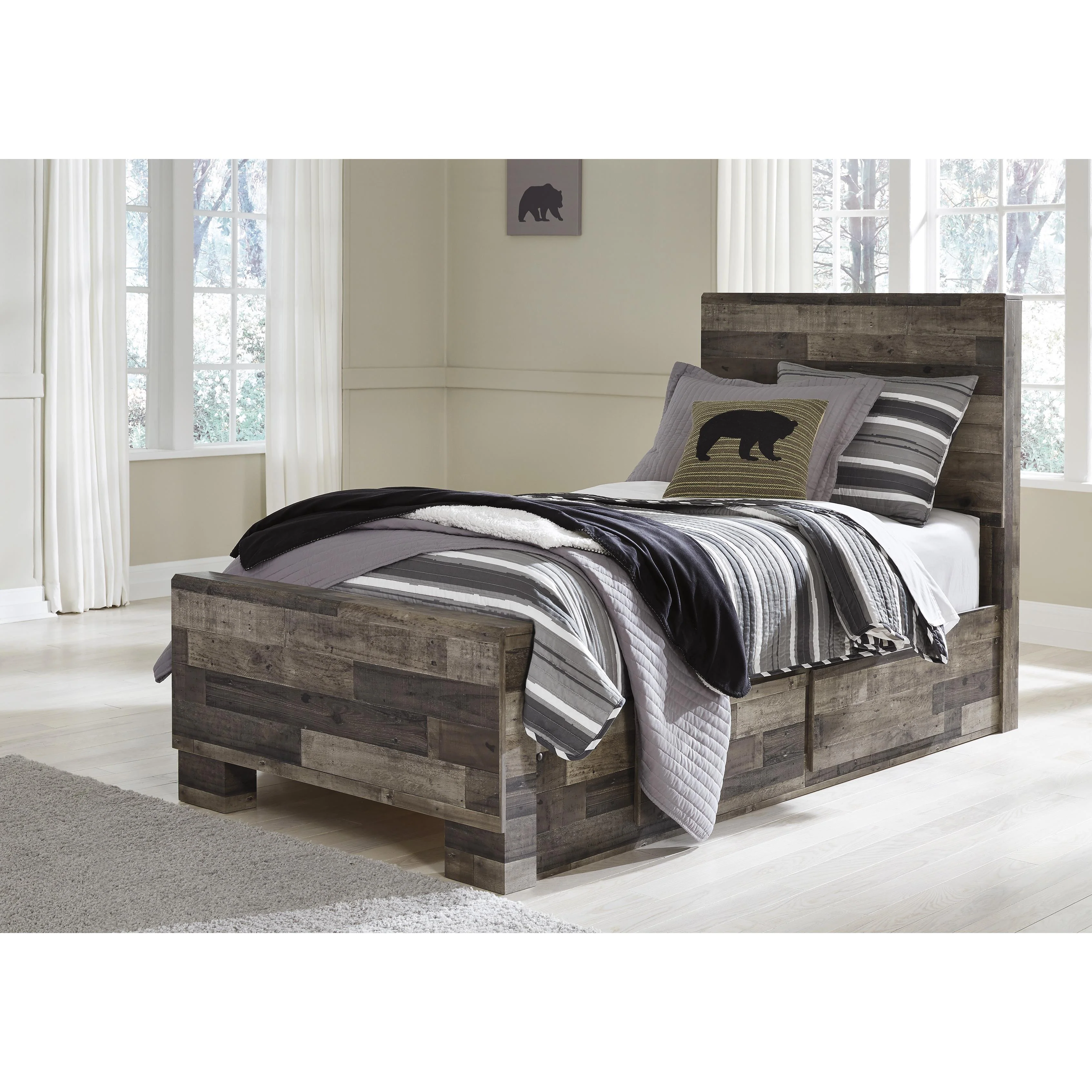 Benchcraft Derekson B200B20 Twin Panel Bed with 2 Storage Drawers - Image 1