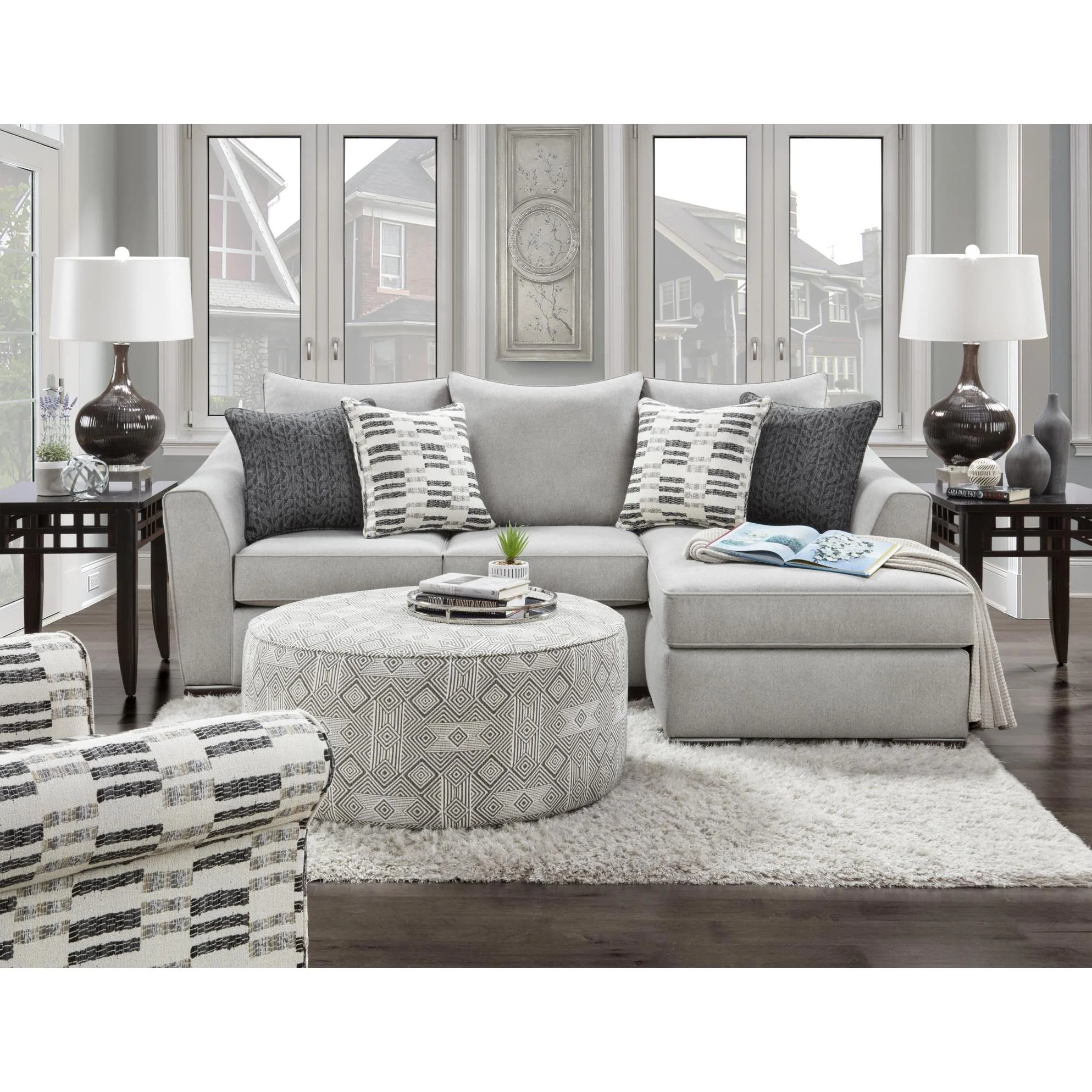 Fusion Furniture Fabric 2 pc Sectional 9778 POPSTITCH PEBBLE - Image 1