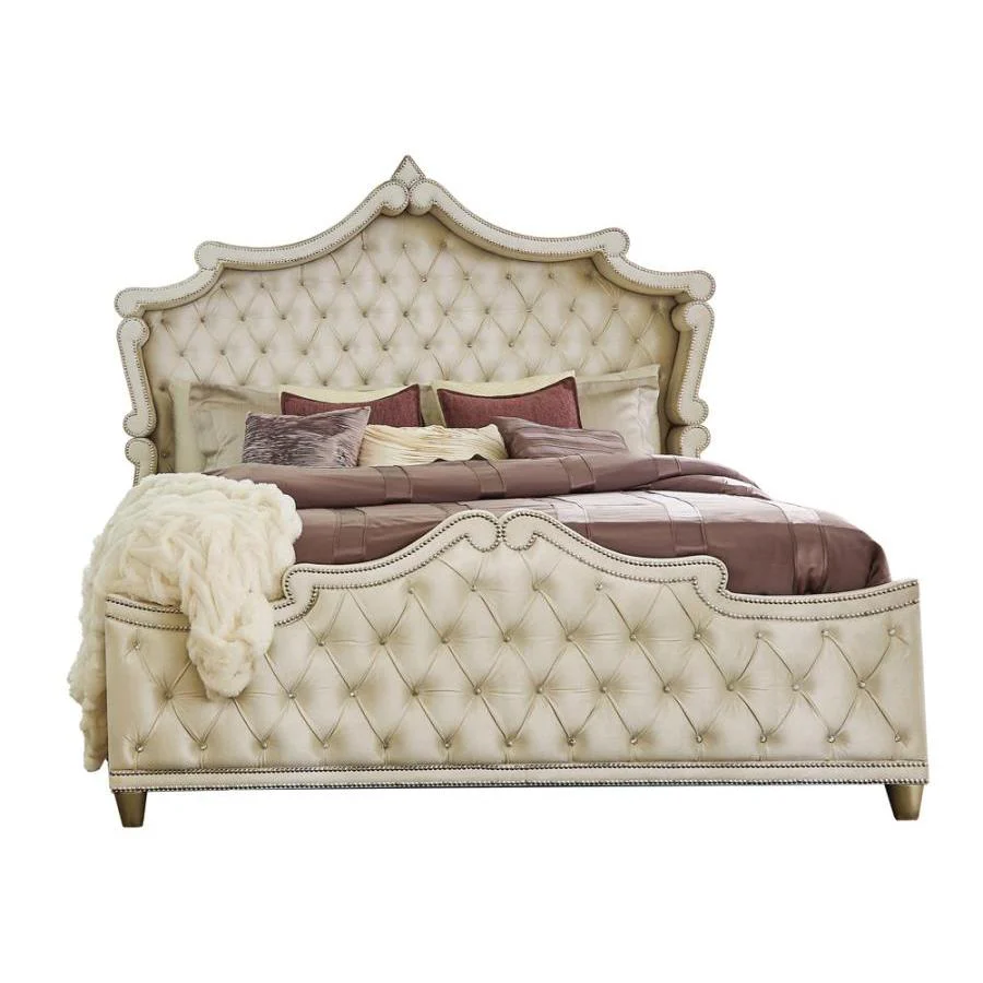 Coaster Furniture Antonella 223521KW Upholstered California King Panel Bed - Ivory - Image 1