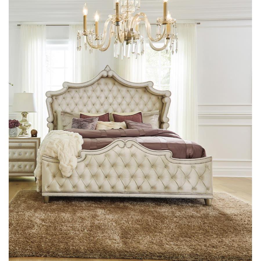Coaster Furniture Antonella 223521KW Upholstered California King Panel Bed - Ivory - Image 2