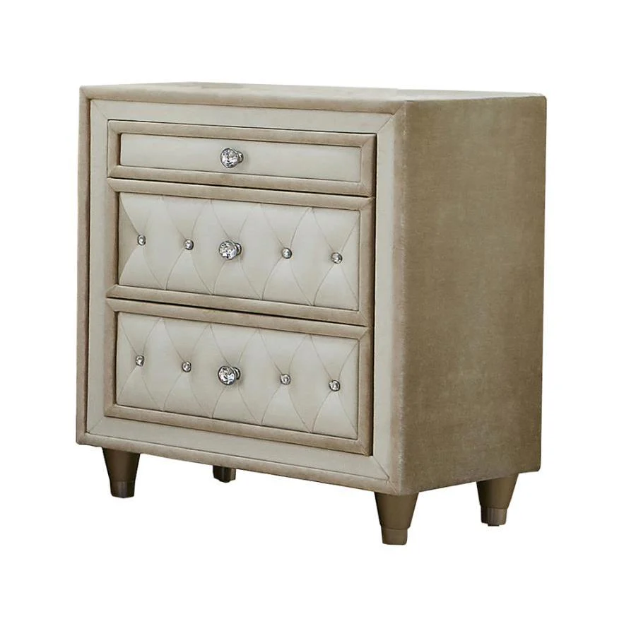 Coaster Furniture Antonella 223522 Upholstered 3-Drawer Nightstand – Ivory and Camel