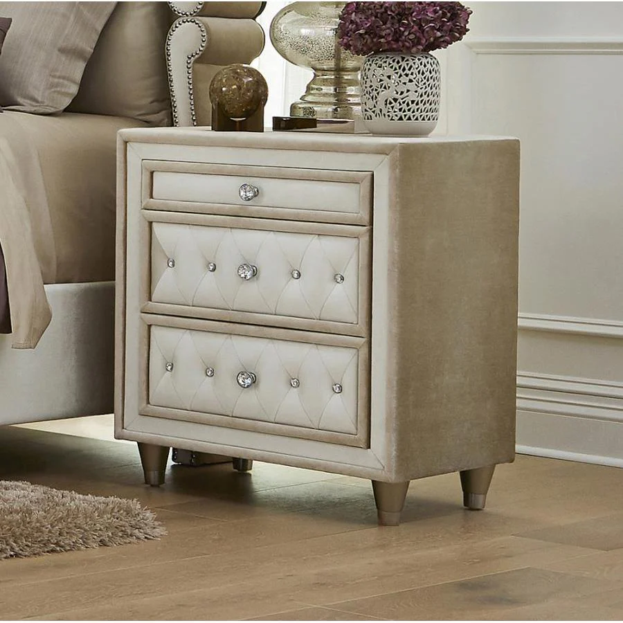 Coaster Furniture Antonella 223522 Upholstered 3-Drawer Nightstand - Ivory and Camel - Image 3
