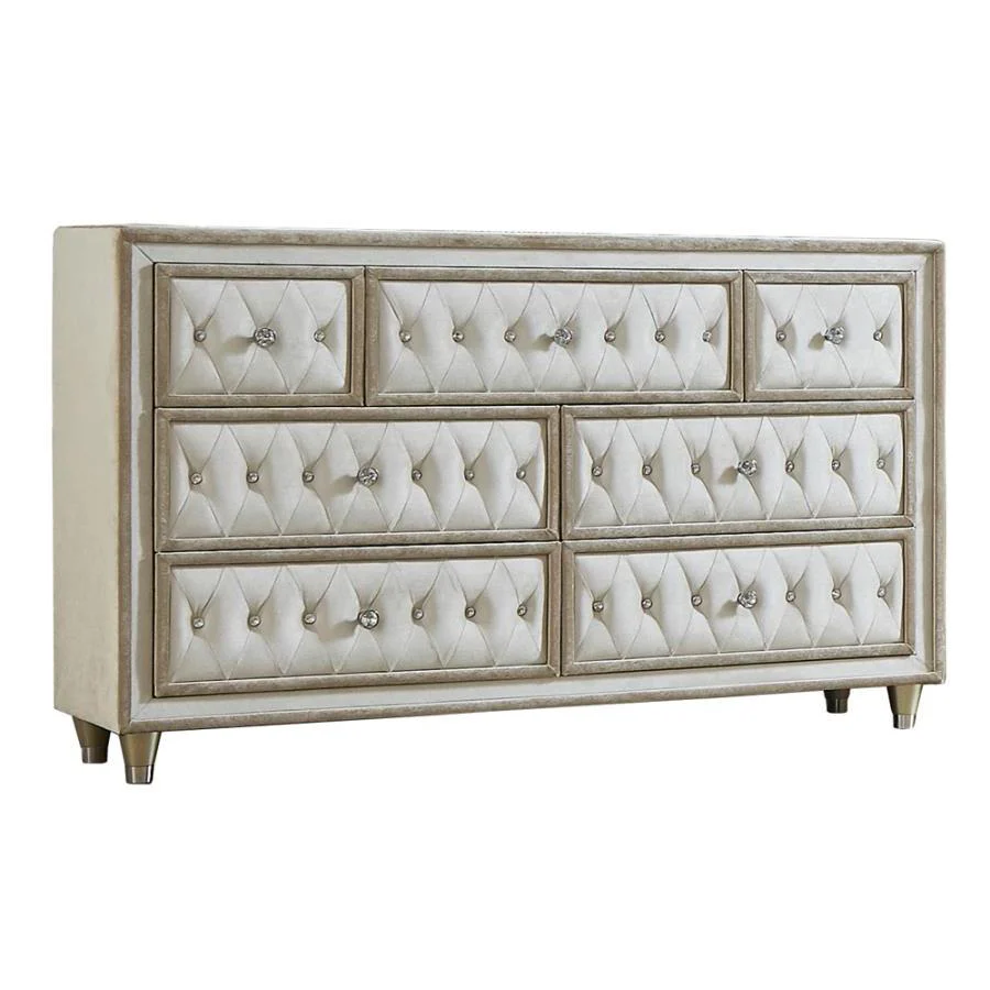 Coaster Furniture Antonella 223523 7-Drawer Upholstered Dresser - Ivory and Camel - Image 1