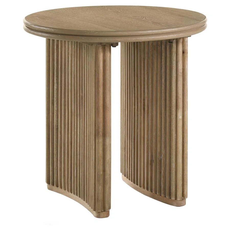 Adina Round Wood Side End Table Distressed Light Brown 722937 - Image 1