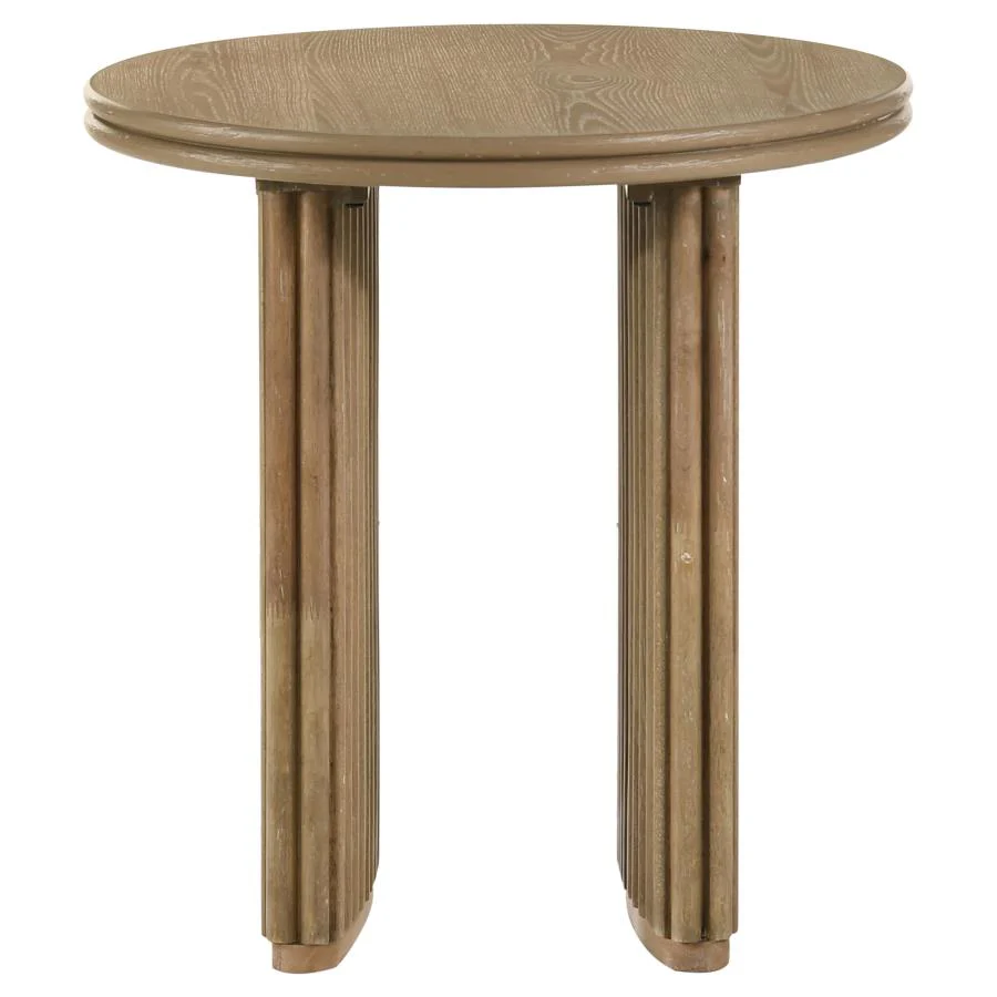 Adina Round Wood Side End Table Distressed Light Brown 722937 - Image 3