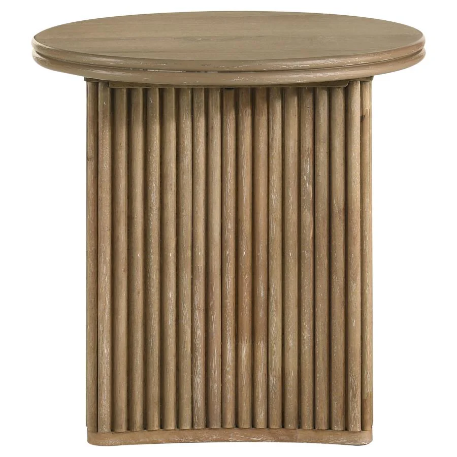 Adina Round Wood Side End Table Distressed Light Brown 722937 - Image 2