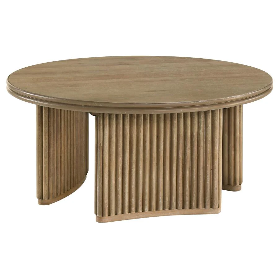 Adina 36-inch Round Wood Coffee Table Distressed Light Brown 722938 - Image 1