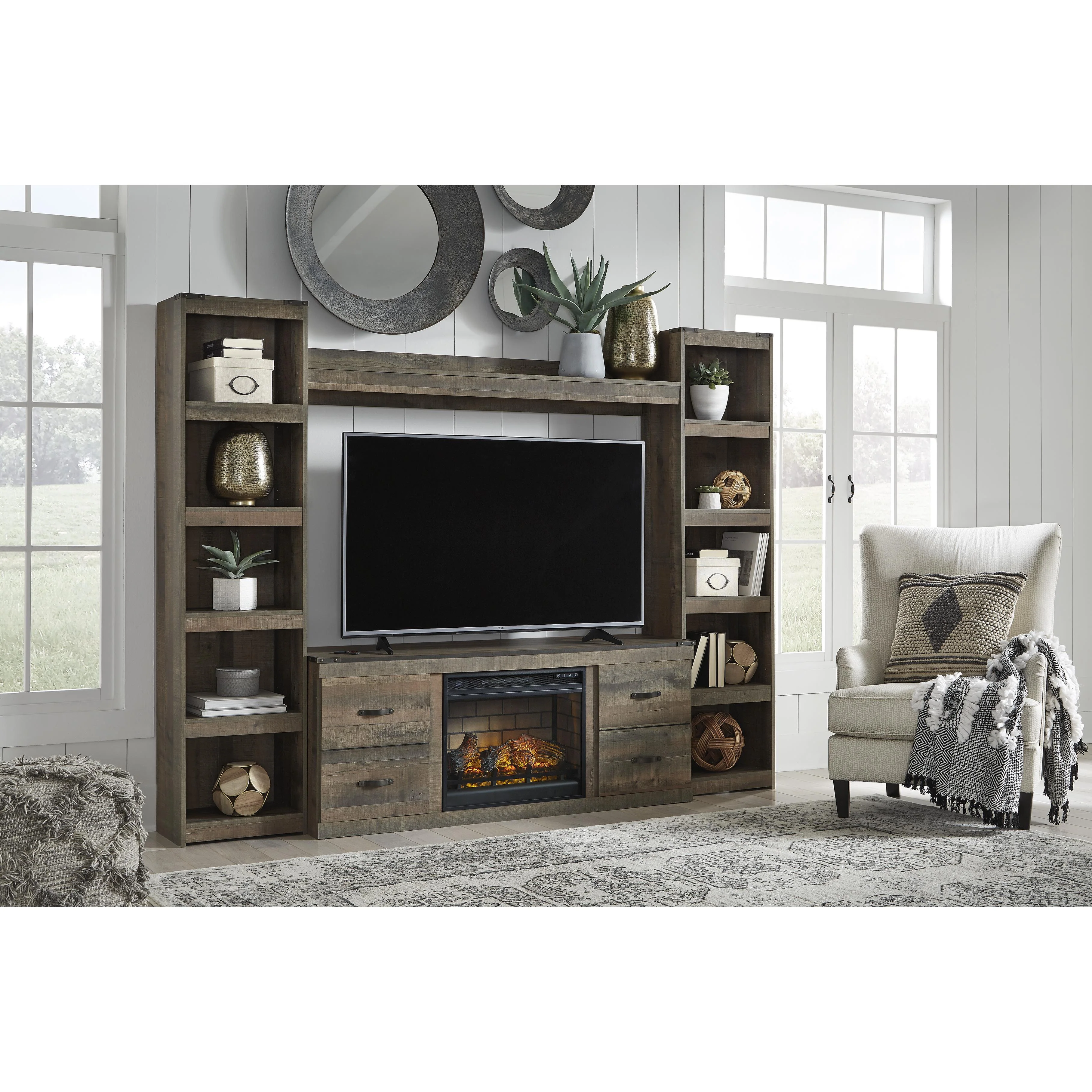 Signature Design by Ashley Trinell EW0446W9 4 pc Entertainment Center with Electric Fireplace - Image 2