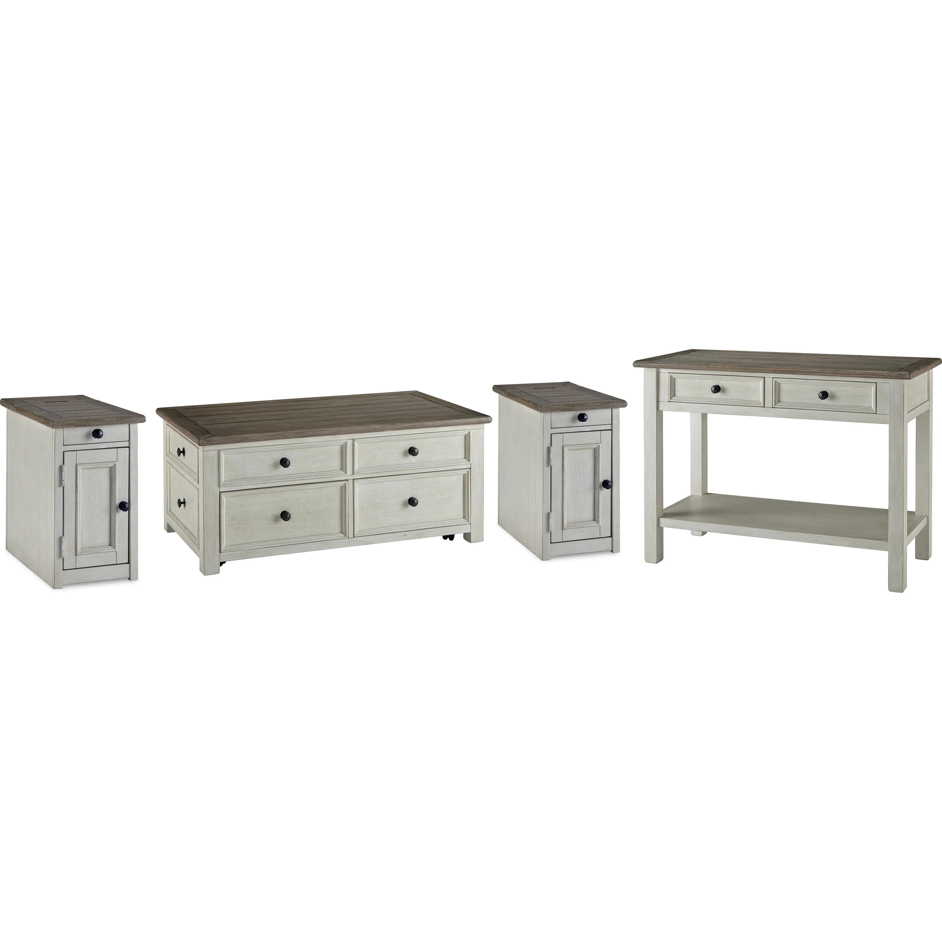 Signature Design by Ashley Bolanburg T637T4 Coffee Table and 2 Chairside End Tables with Console