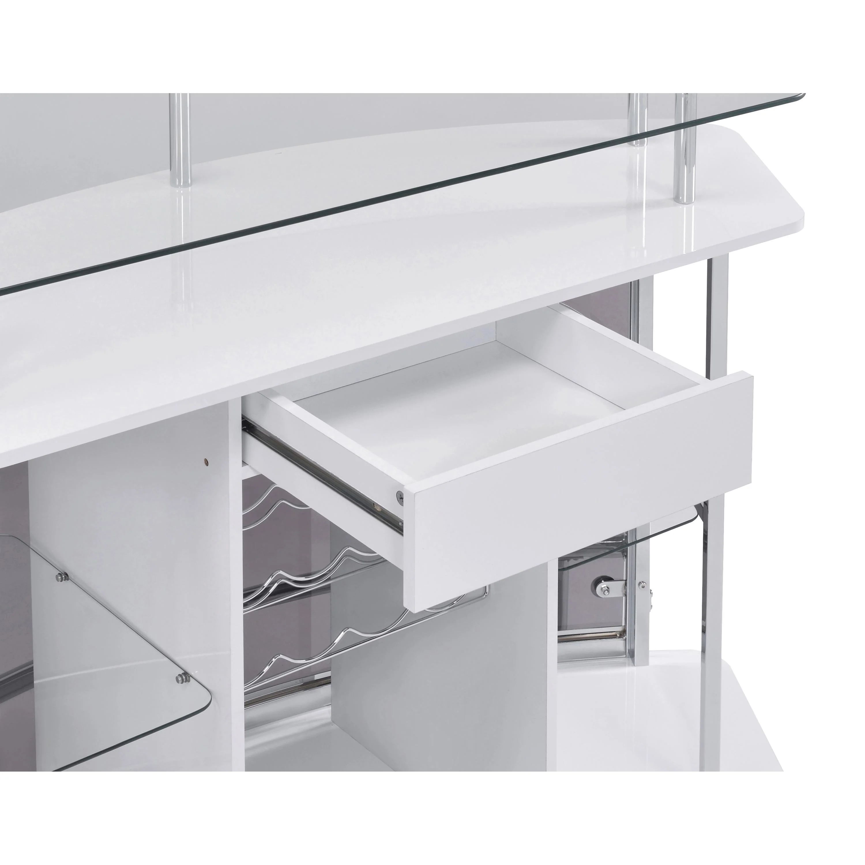 Coaster Furniture Gideon 182235 Curved Glass Top Home Bar Cabinet - White High Gloss - Image 3