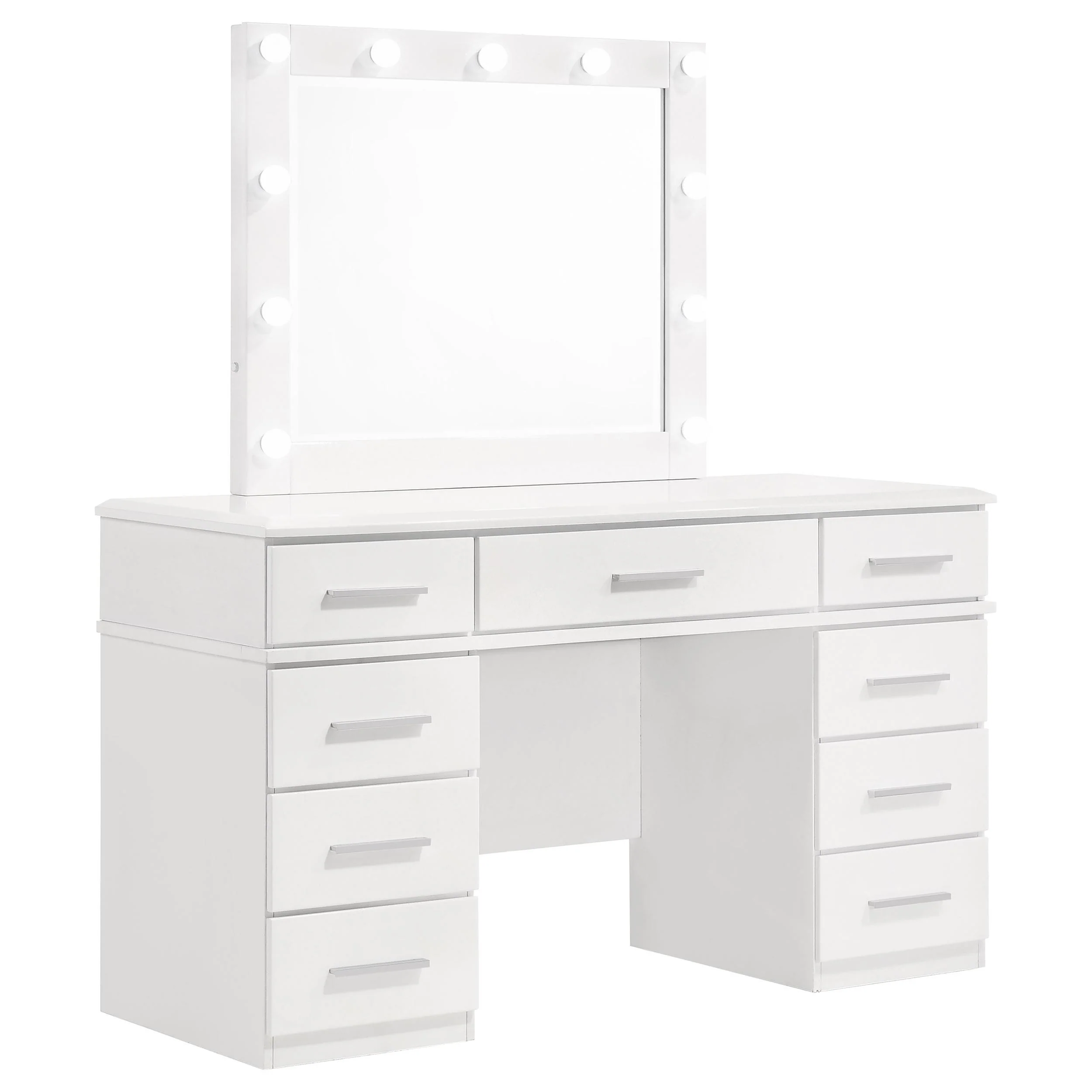 Coaster Furniture Felicity 203507 9-Drawer Vanity Table Lighted Mirror - Glossy White - Image 1