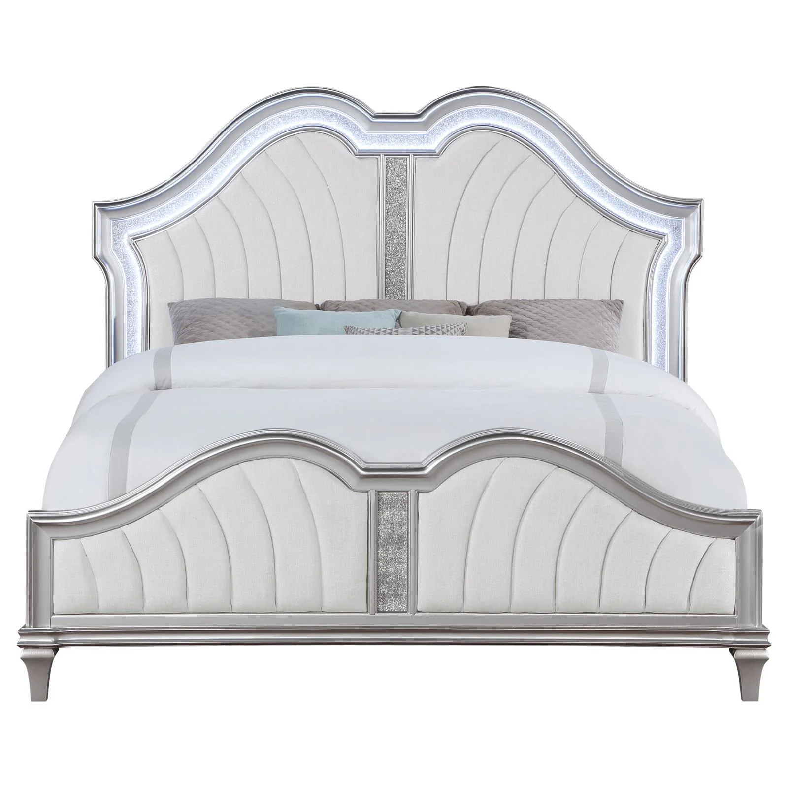 Coaster Furniture Evangeline 223391KE Wood Eastern King LED Panel Bed - Silver Oak - Image 3