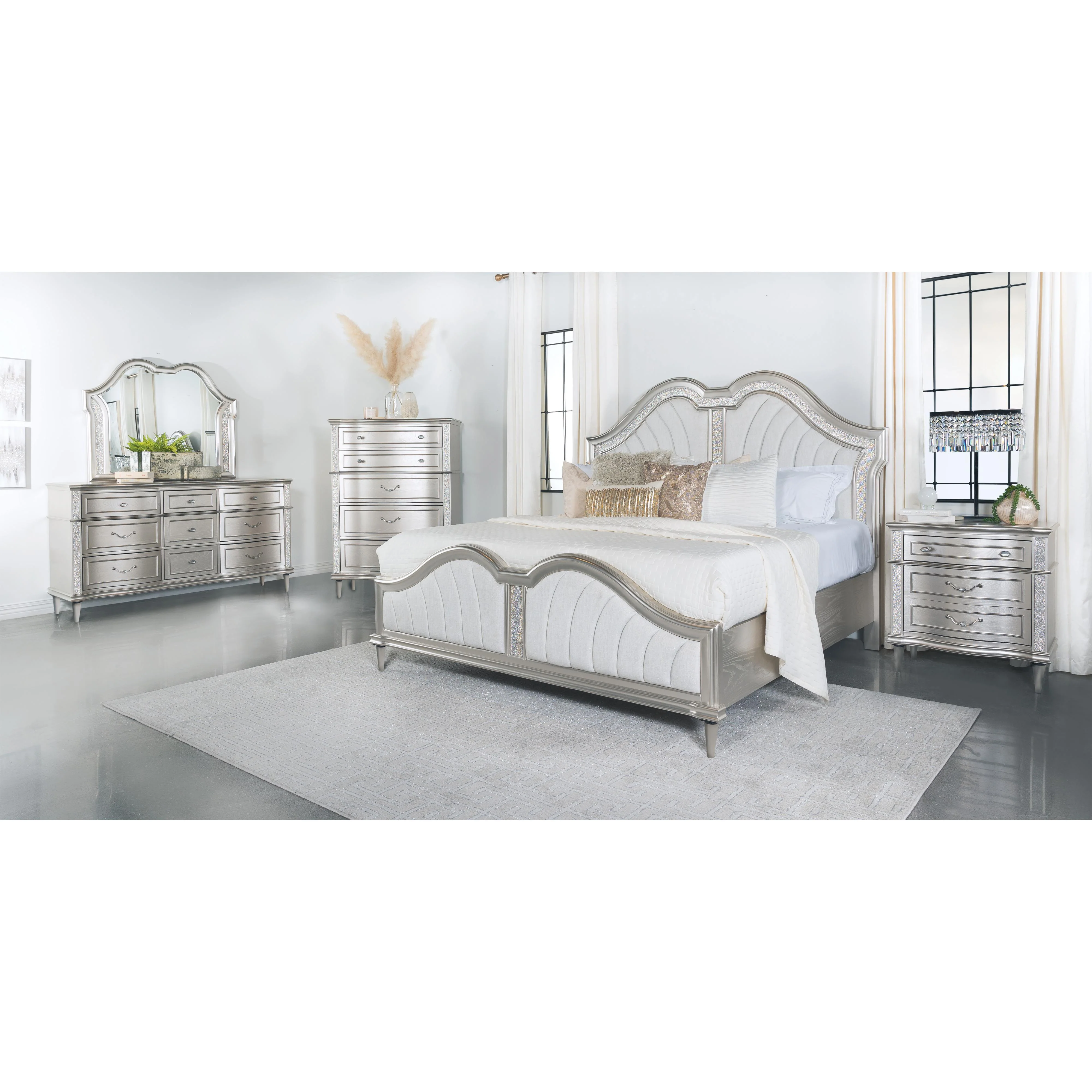Coaster Furniture Evangeline 223391KW Wood California King LED Panel Bed - Silver Oak - Image 2