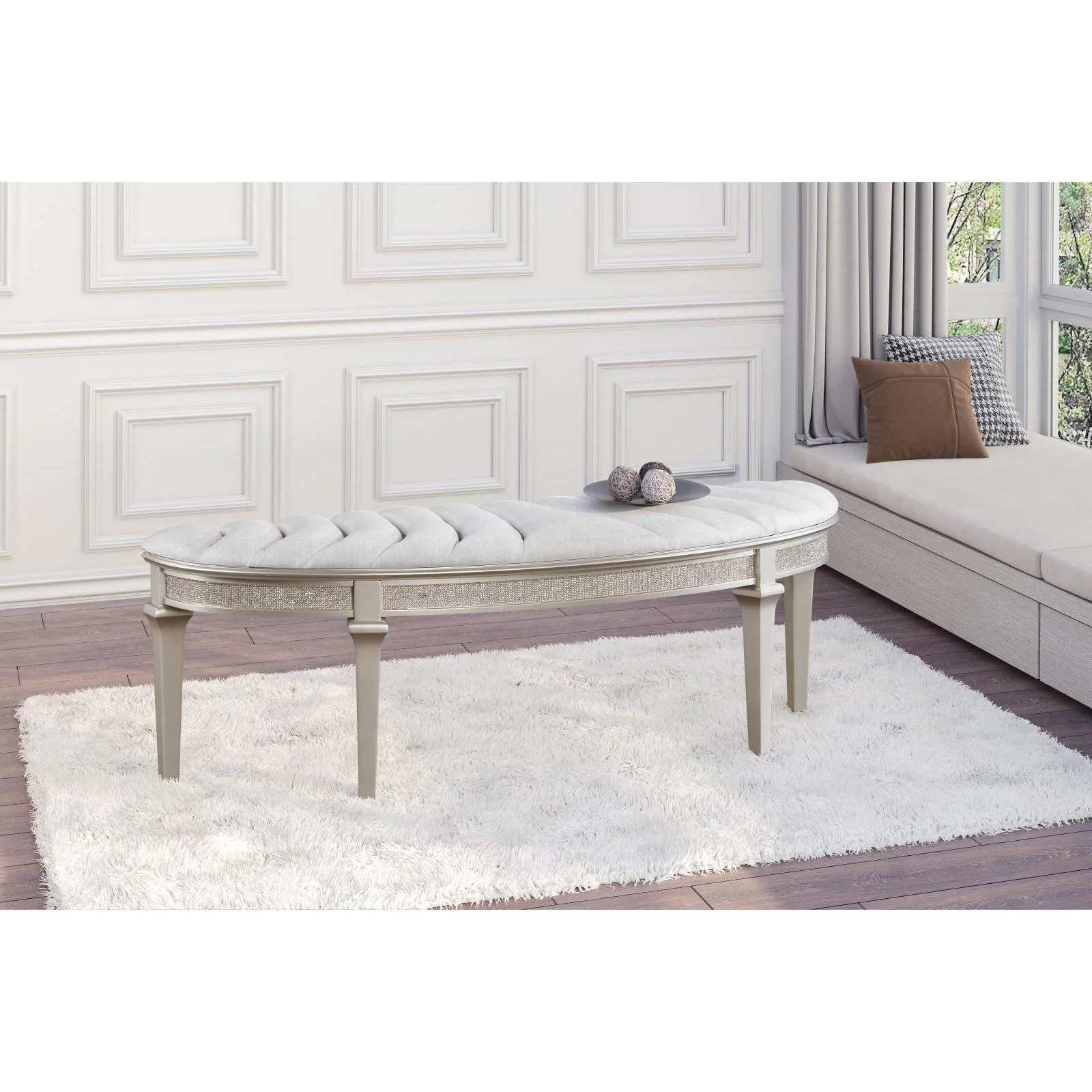 Coaster Furniture Evangeline 223396 Curved Fabric Upholstered Bench - Silver Oak - Image 2