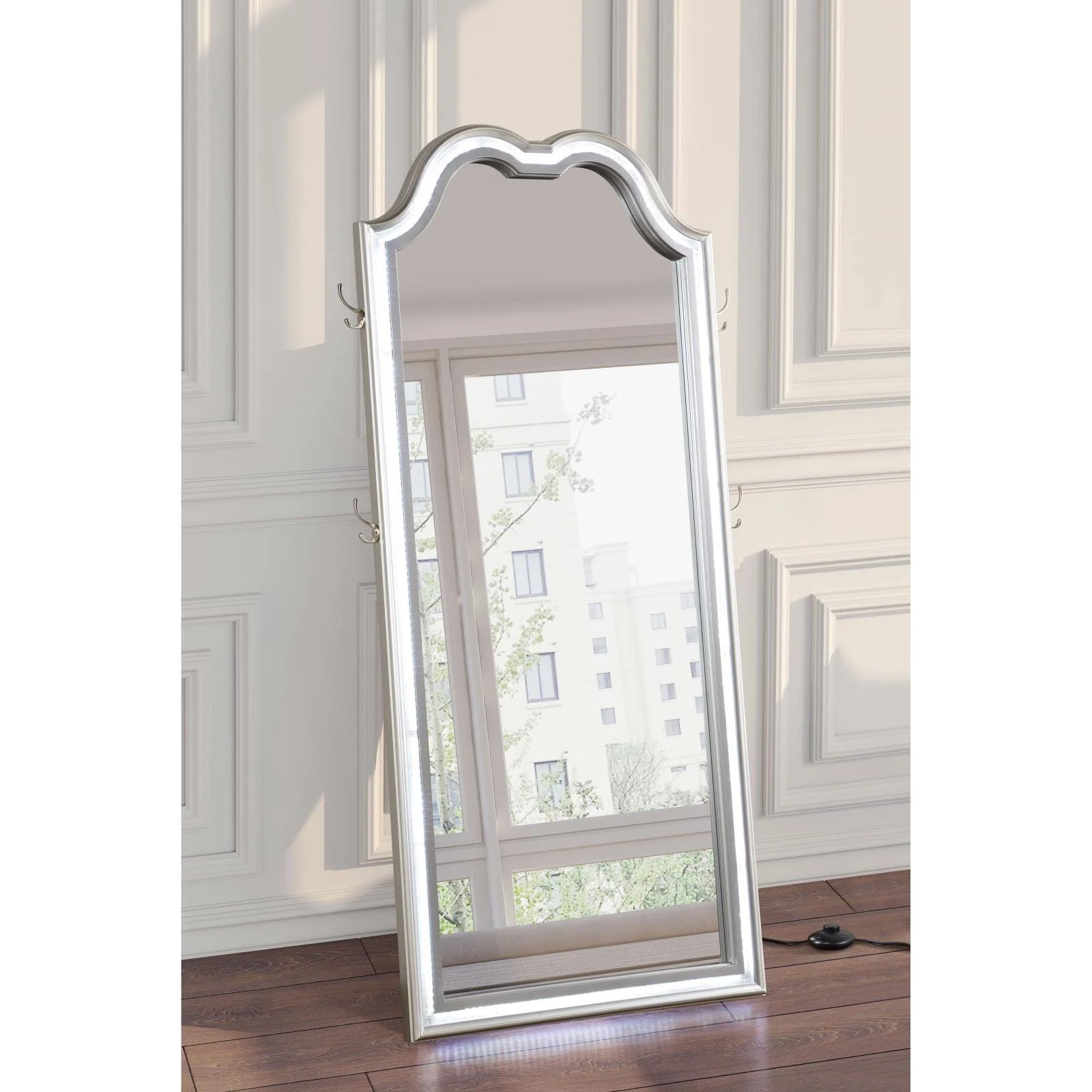 Coaster Furniture Evangeline 223400 Full Length LED Light Floor Mirror - Silver Oak - Image 3