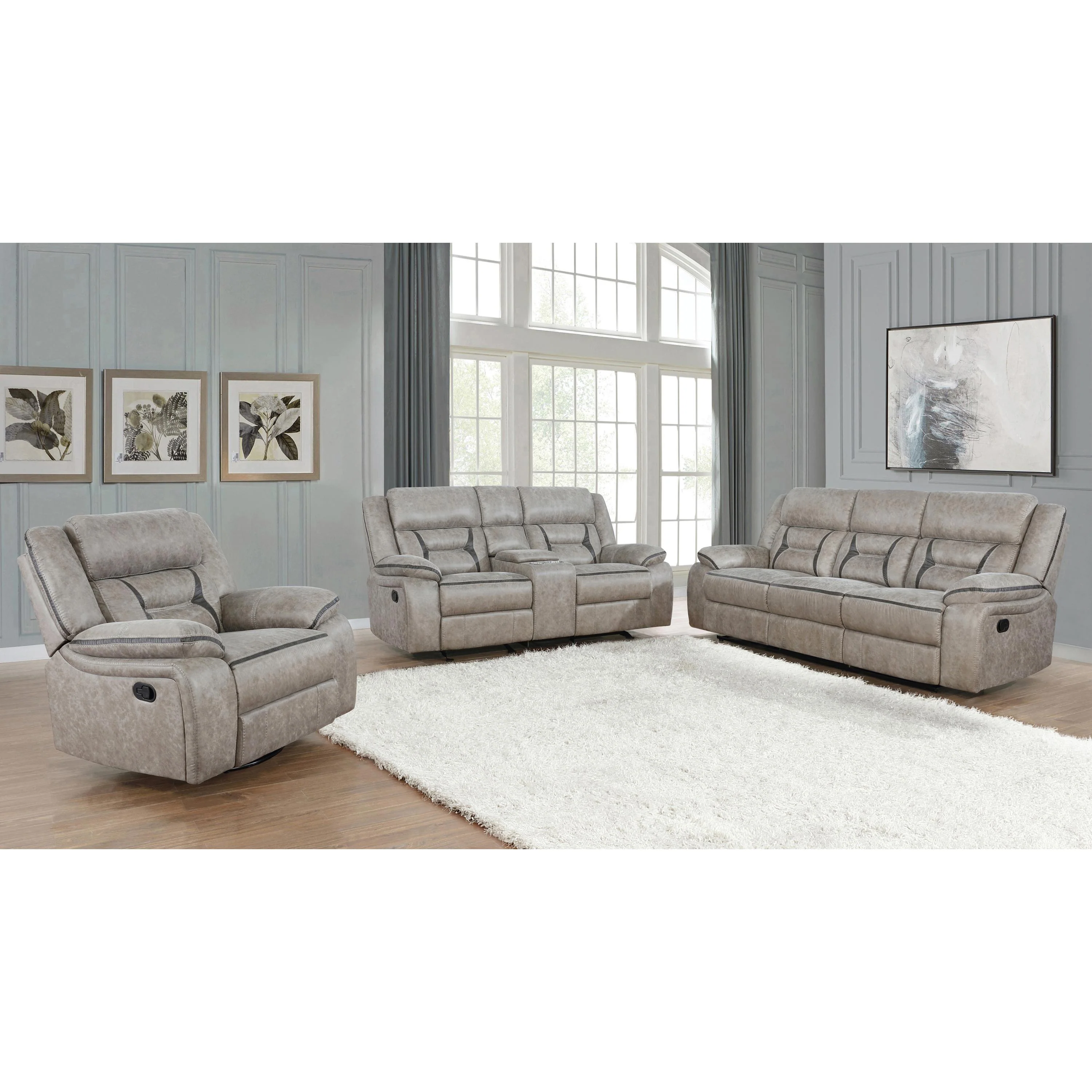 Coaster Furniture Greer 651351 Upholstered Motion Reclining Sofa - Taupe - Image 2