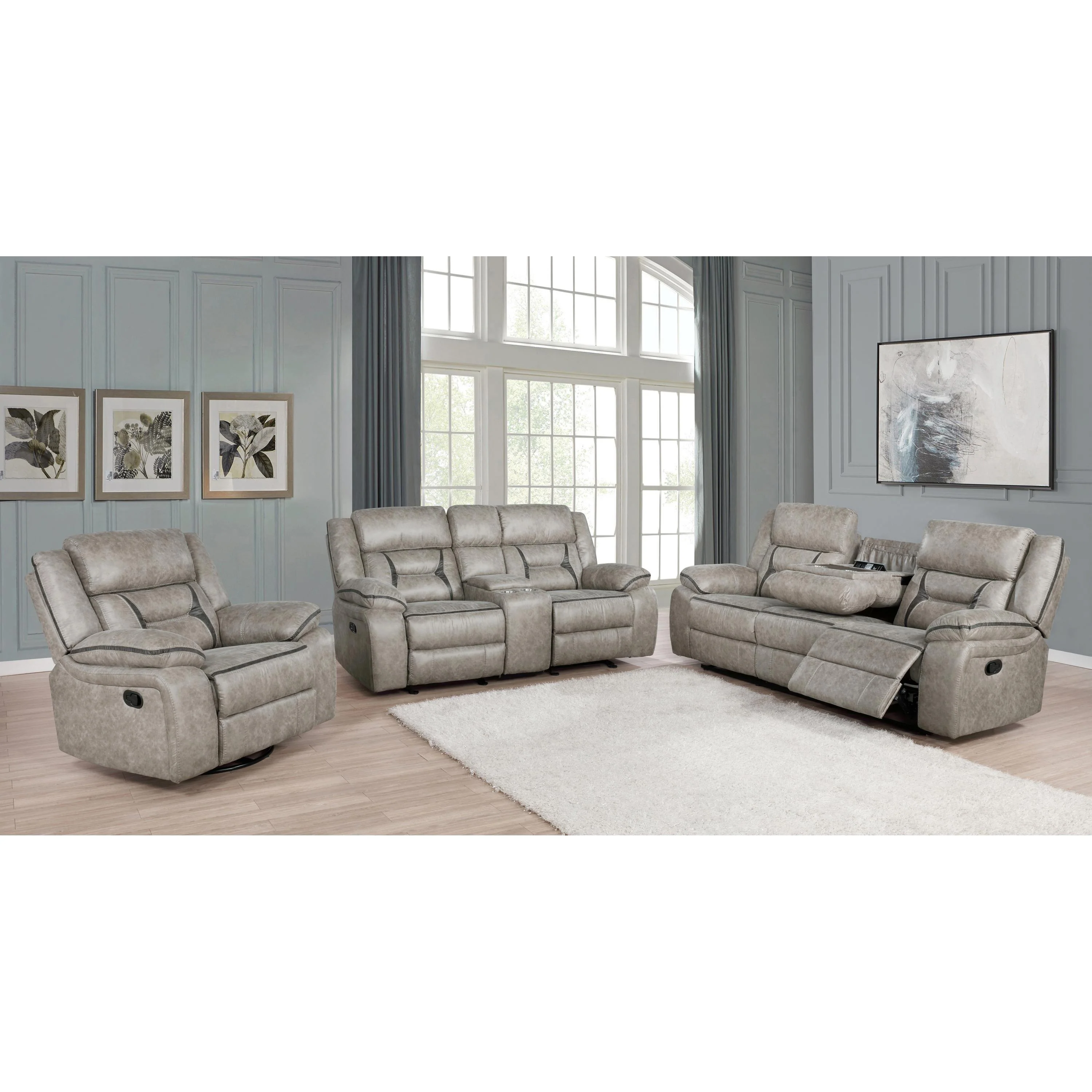 Coaster Furniture Greer 651351 Upholstered Motion Reclining Sofa - Taupe - Image 3
