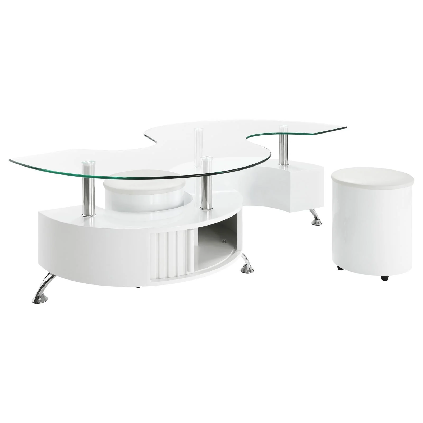 Coaster Furniture Buckley 703400 3-piece Coffee Table and Stools Set – White High Gloss