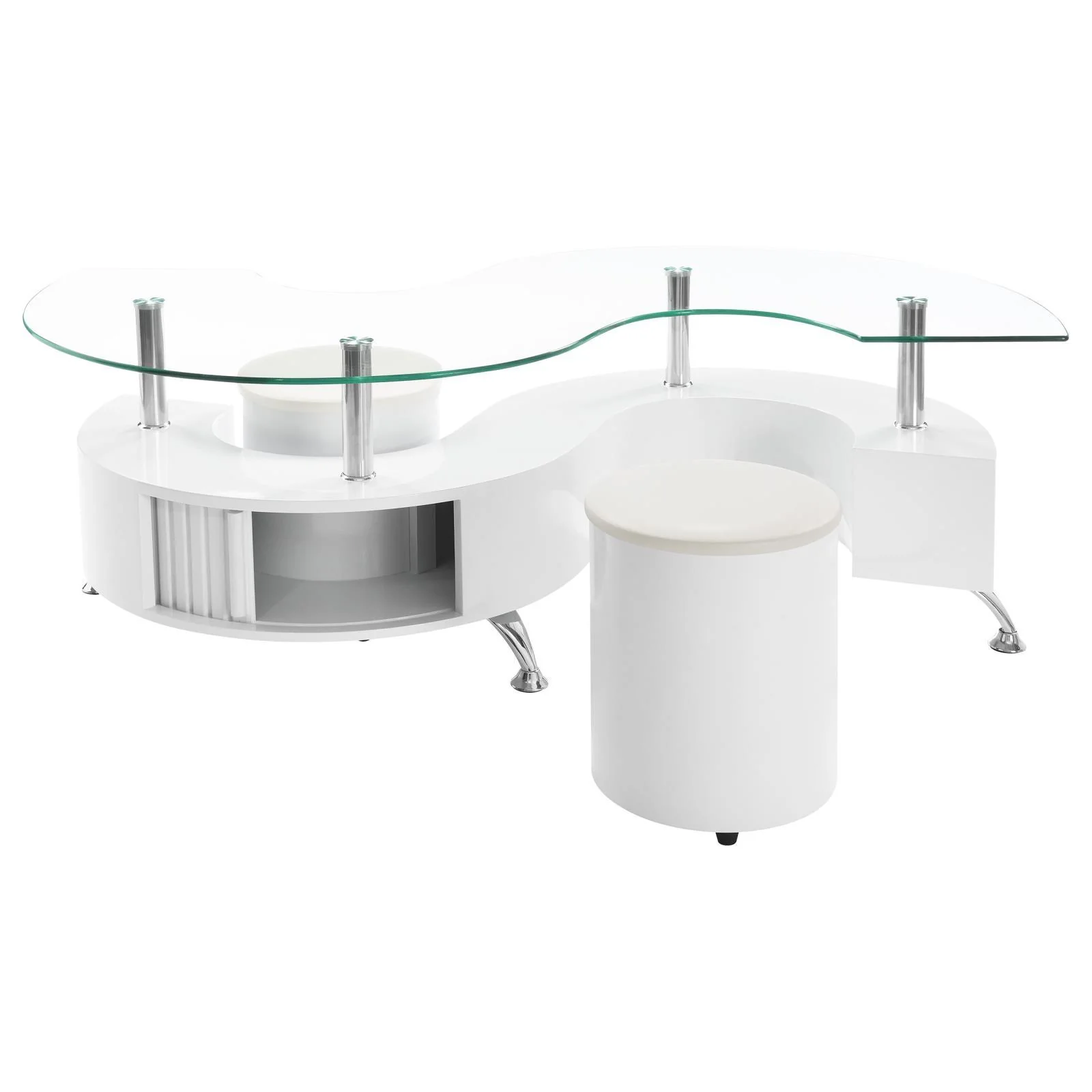 Coaster Furniture Buckley 703400 3-piece Coffee Table and Stools Set - White High Gloss - Image 2
