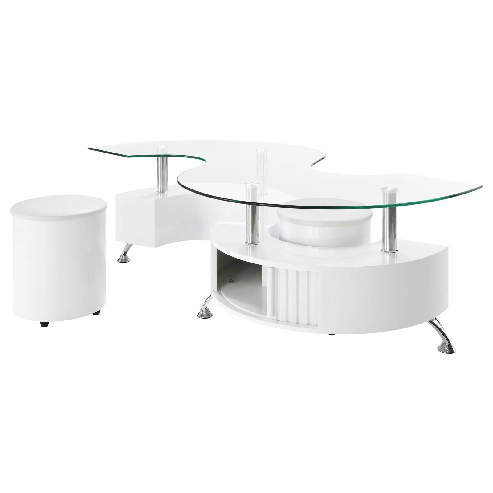 Coaster Furniture Buckley 703400 3-piece Coffee Table and Stools Set - White High Gloss - Image 3
