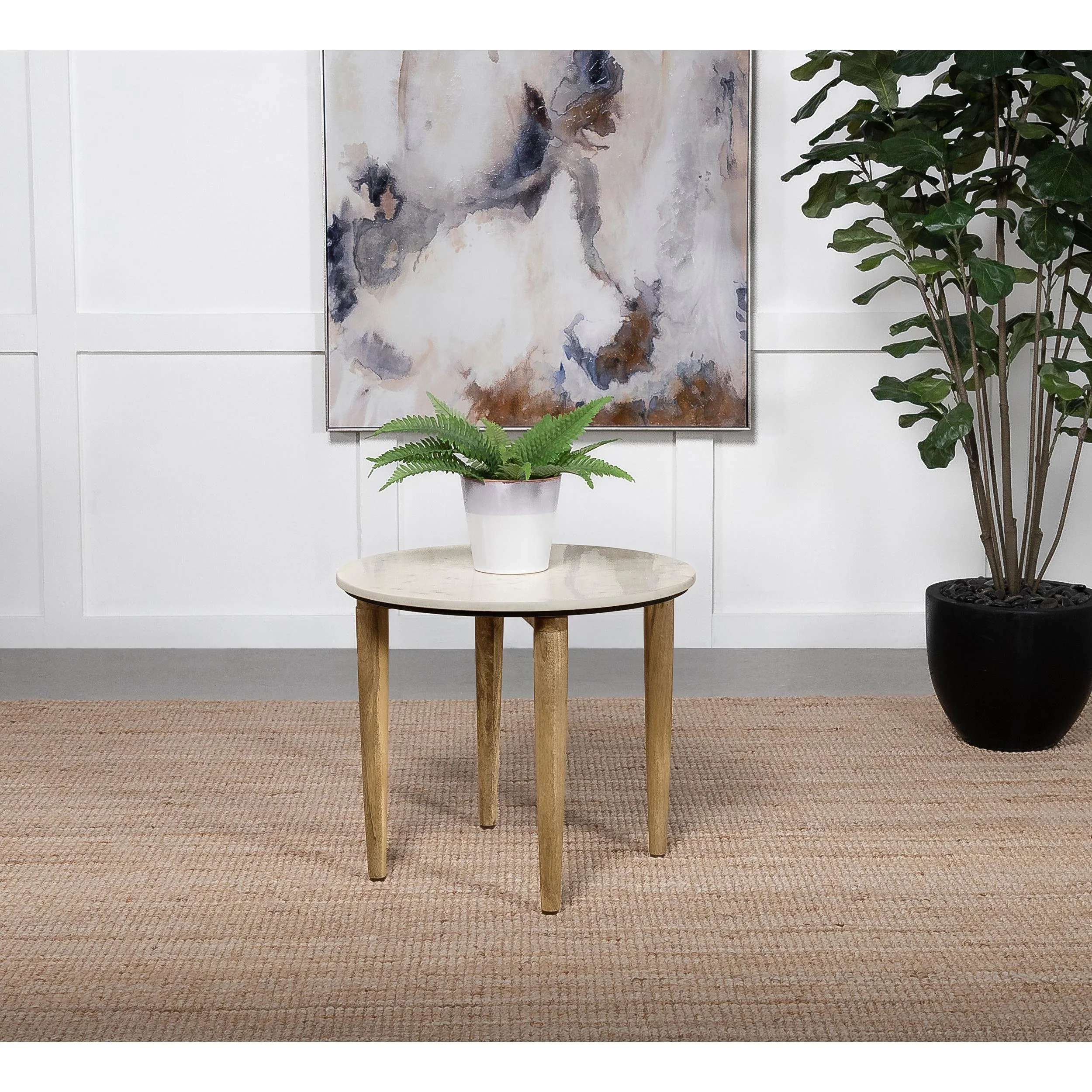 Coaster Furniture Aldis 703717 Round Marble Top Side End Table - White and Natural - Image 3
