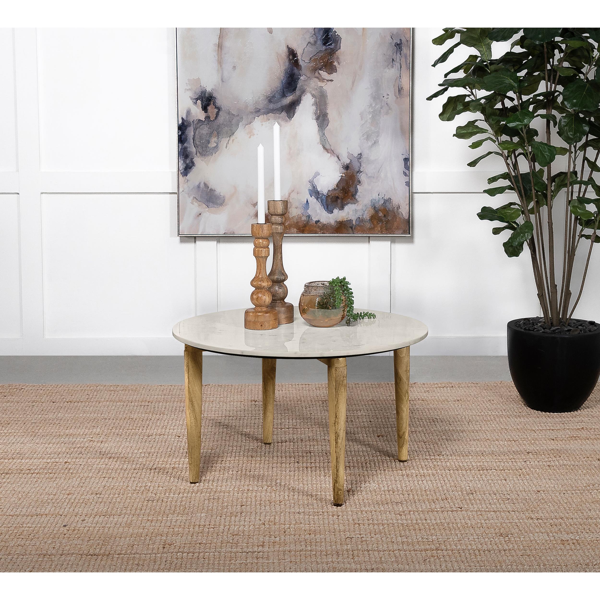 Coaster Furniture Aldis 703718 Round Marble Top Coffee Table - White and Natural - Image 3