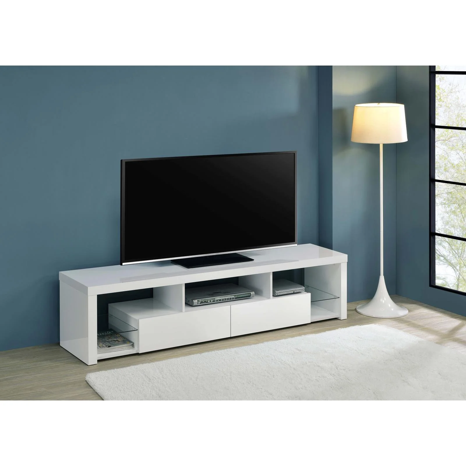 Coaster Furniture Jude 704251 2-Drawer Engineered Wood 71" TV Stand - High Gloss White - Image 2