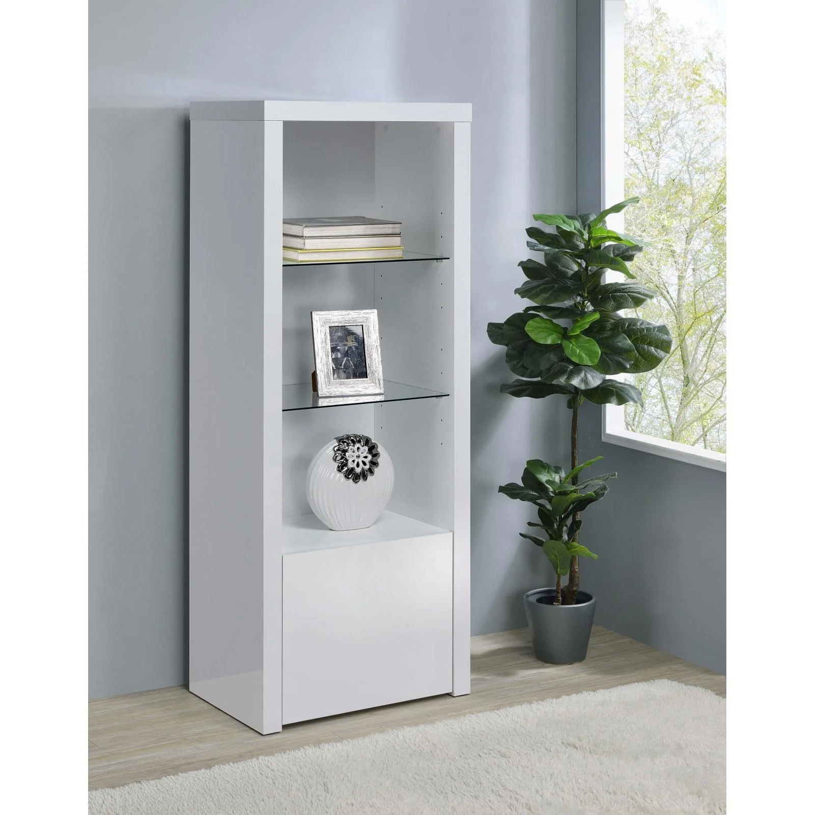 Coaster Furniture Jude 704254 3-shelf Engineered Wood Media Tower - High Gloss White - Image 2