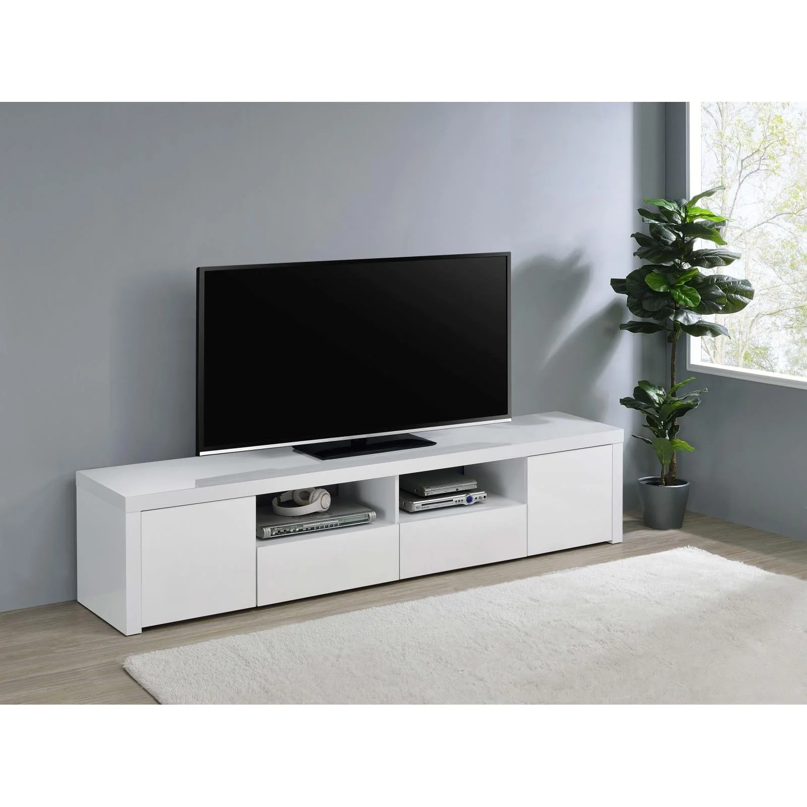 Coaster Furniture Jude 704262 2-door Engineered Wood 79" TV Stand - High Gloss White - Image 2