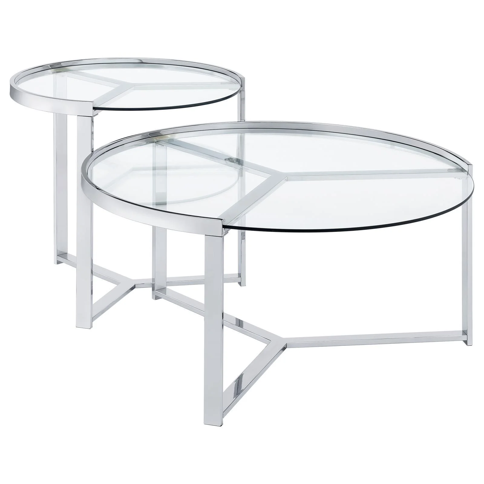 Coaster Furniture Delia 708400 2-Piece Round Glass Top Nesting Coffee Table – Chrome