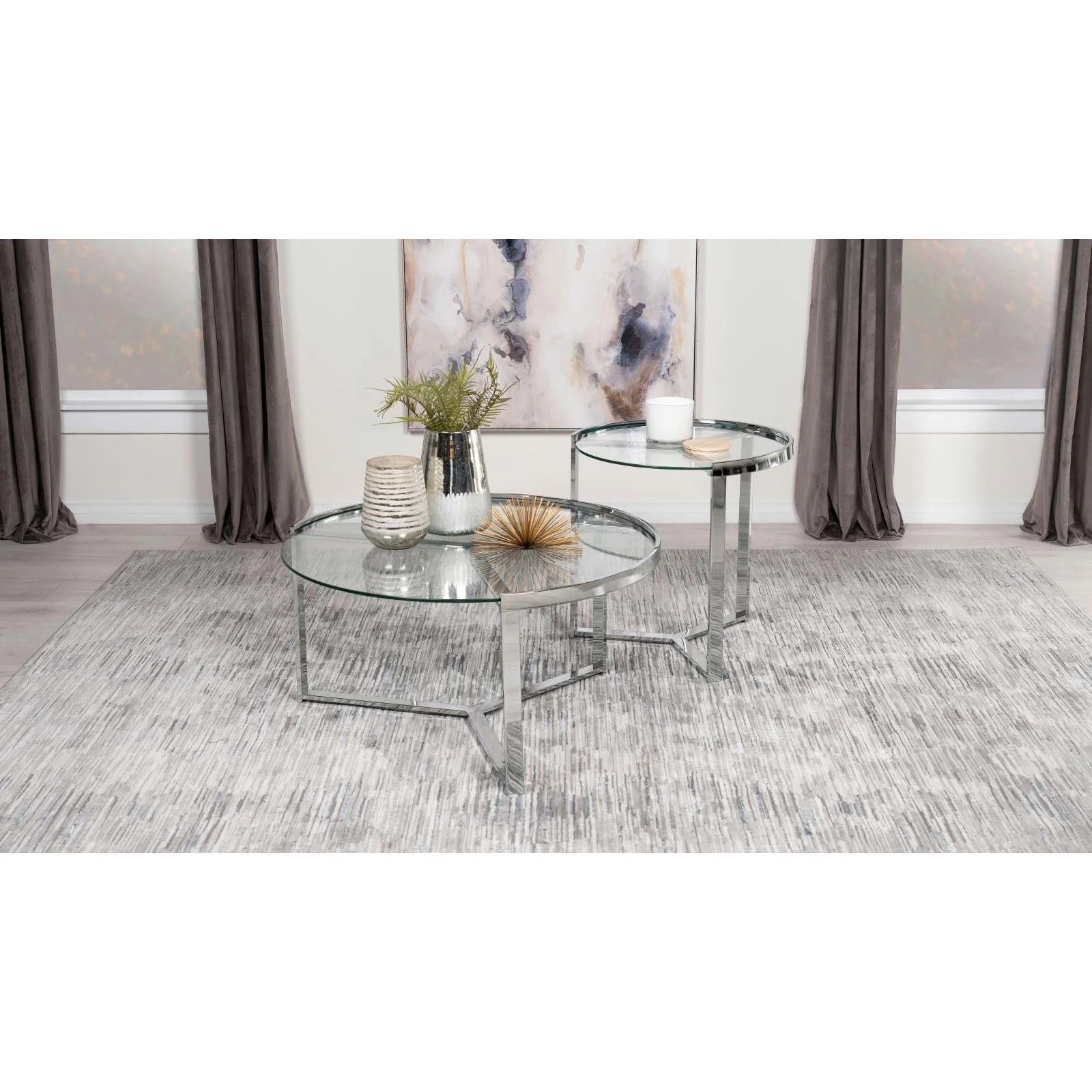 Coaster Furniture Delia 708400 2-Piece Round Glass Top Nesting Coffee Table - Chrome - Image 2