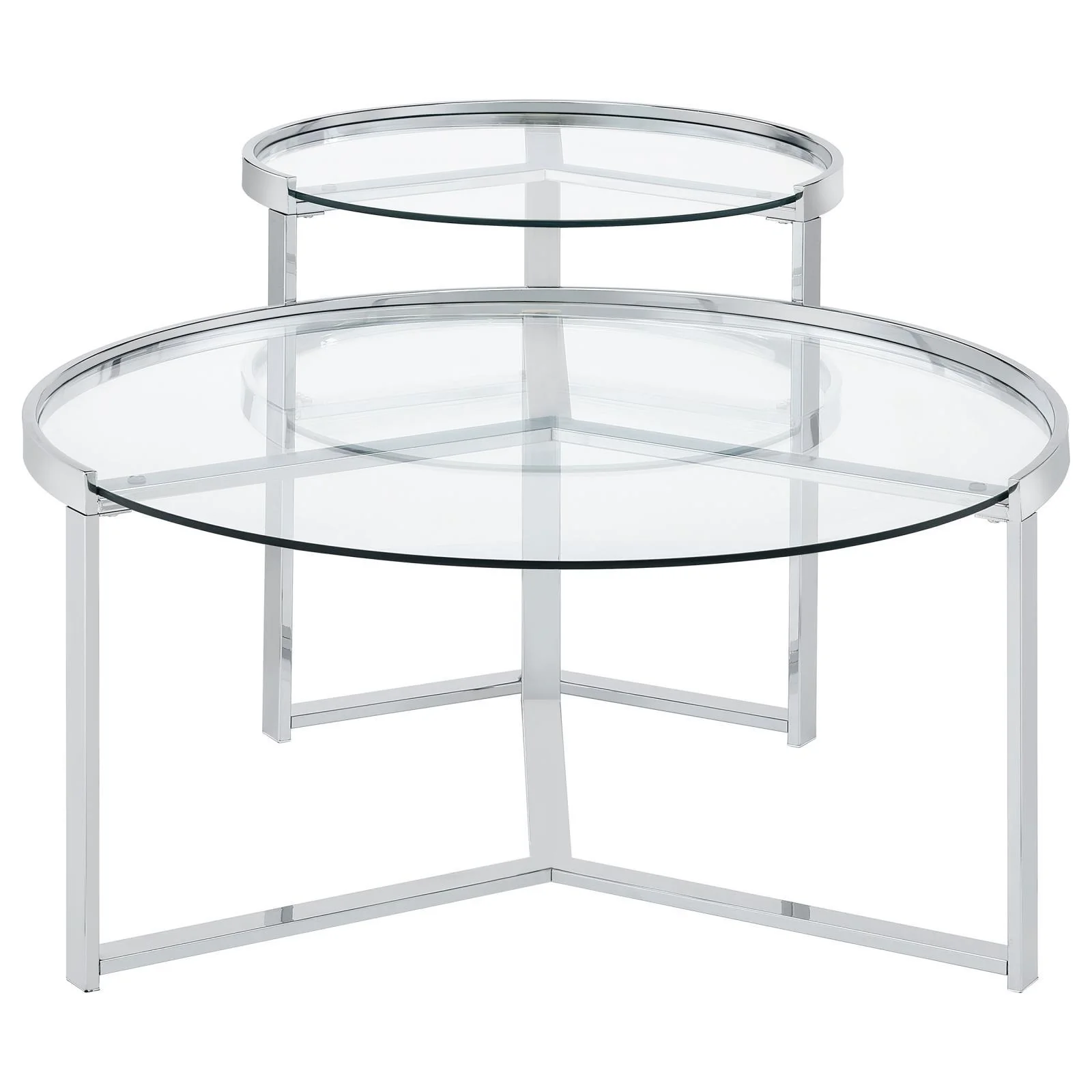 Coaster Furniture Delia 708400 2-Piece Round Glass Top Nesting Coffee Table - Chrome - Image 3