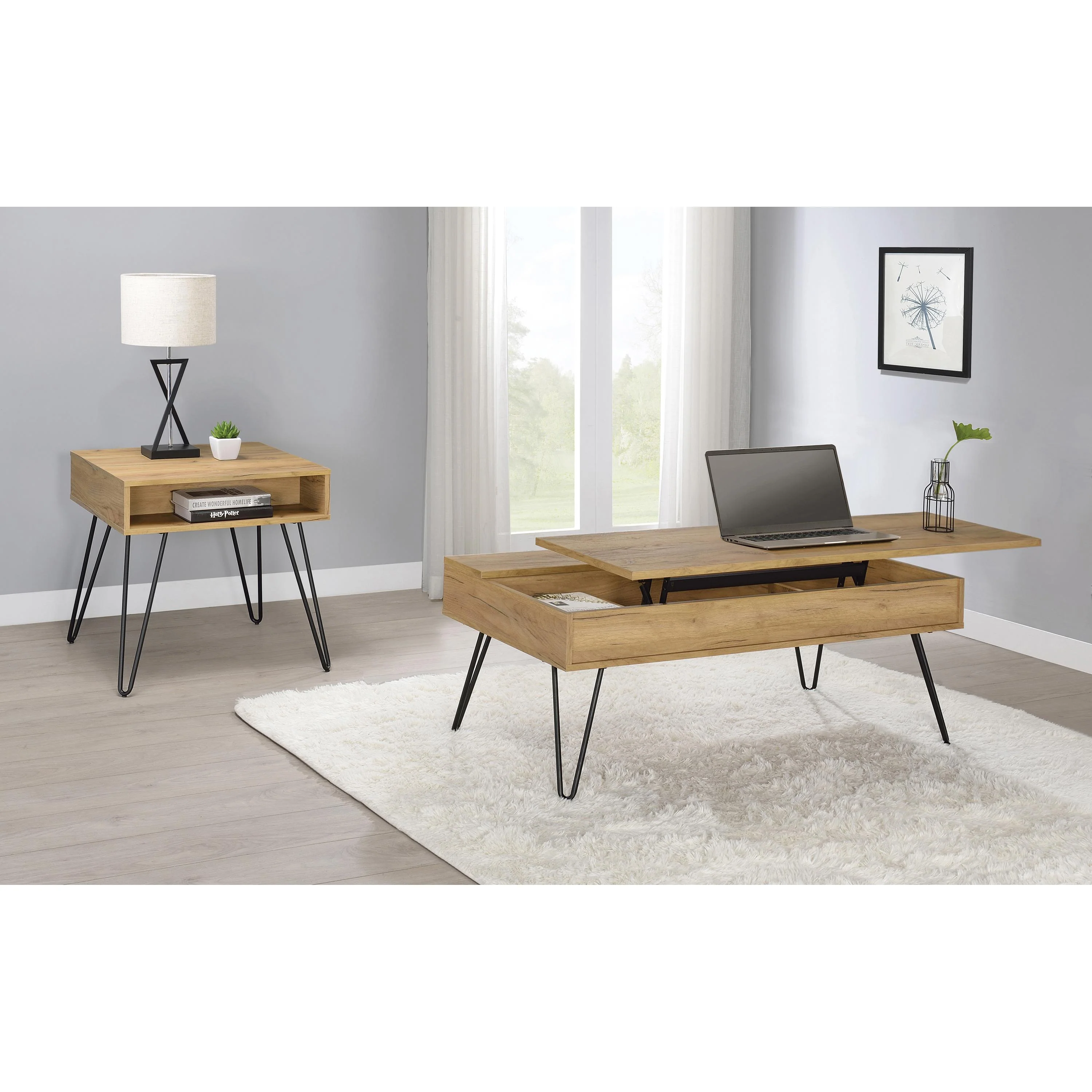 Coaster Furniture Fanning 723368 Engineered Wood Lift Top Coffee Table - Golden Oak - Image 2