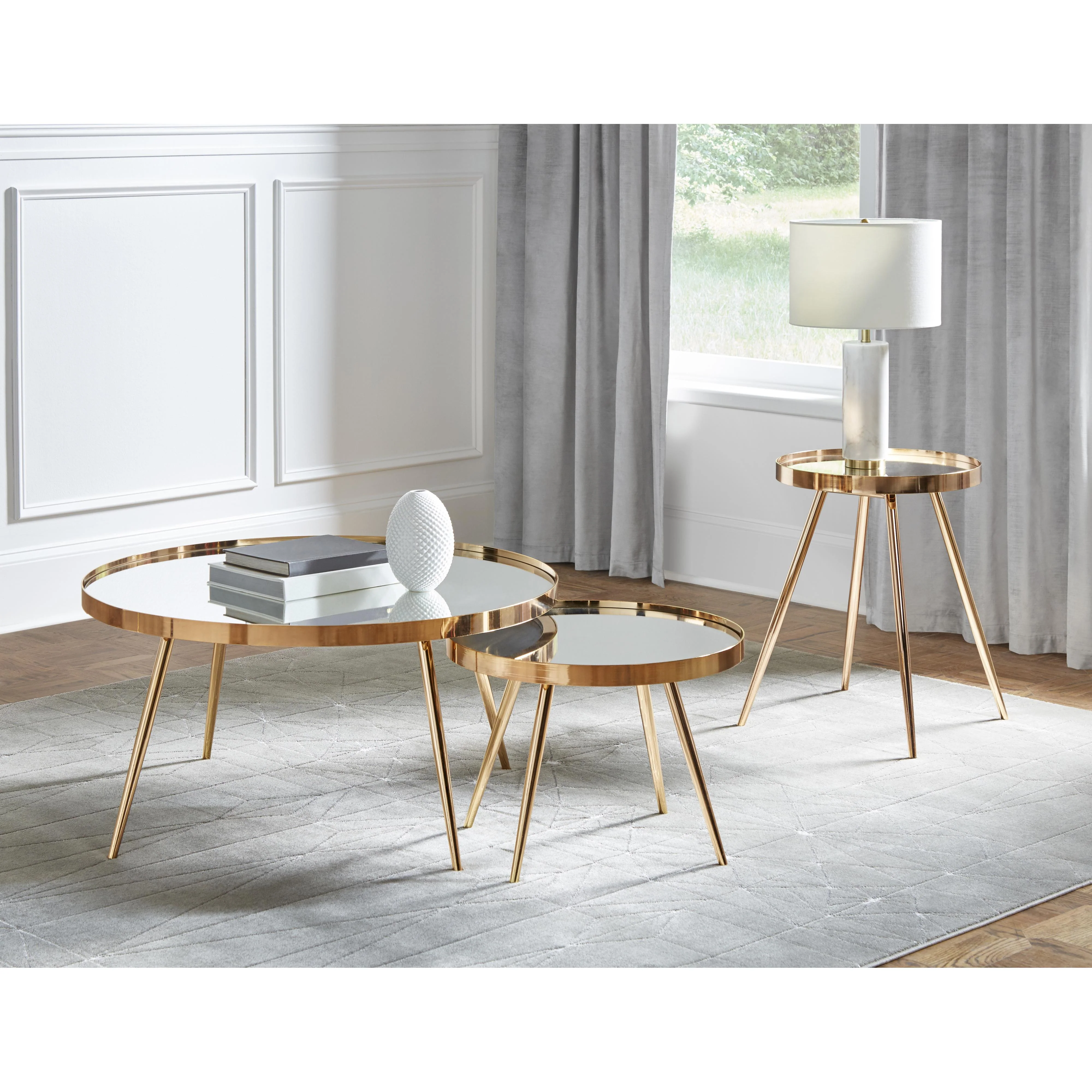 Coaster Furniture Kaelyn 723917 Round Mirror - Top End Side Table - Gold - Image 2