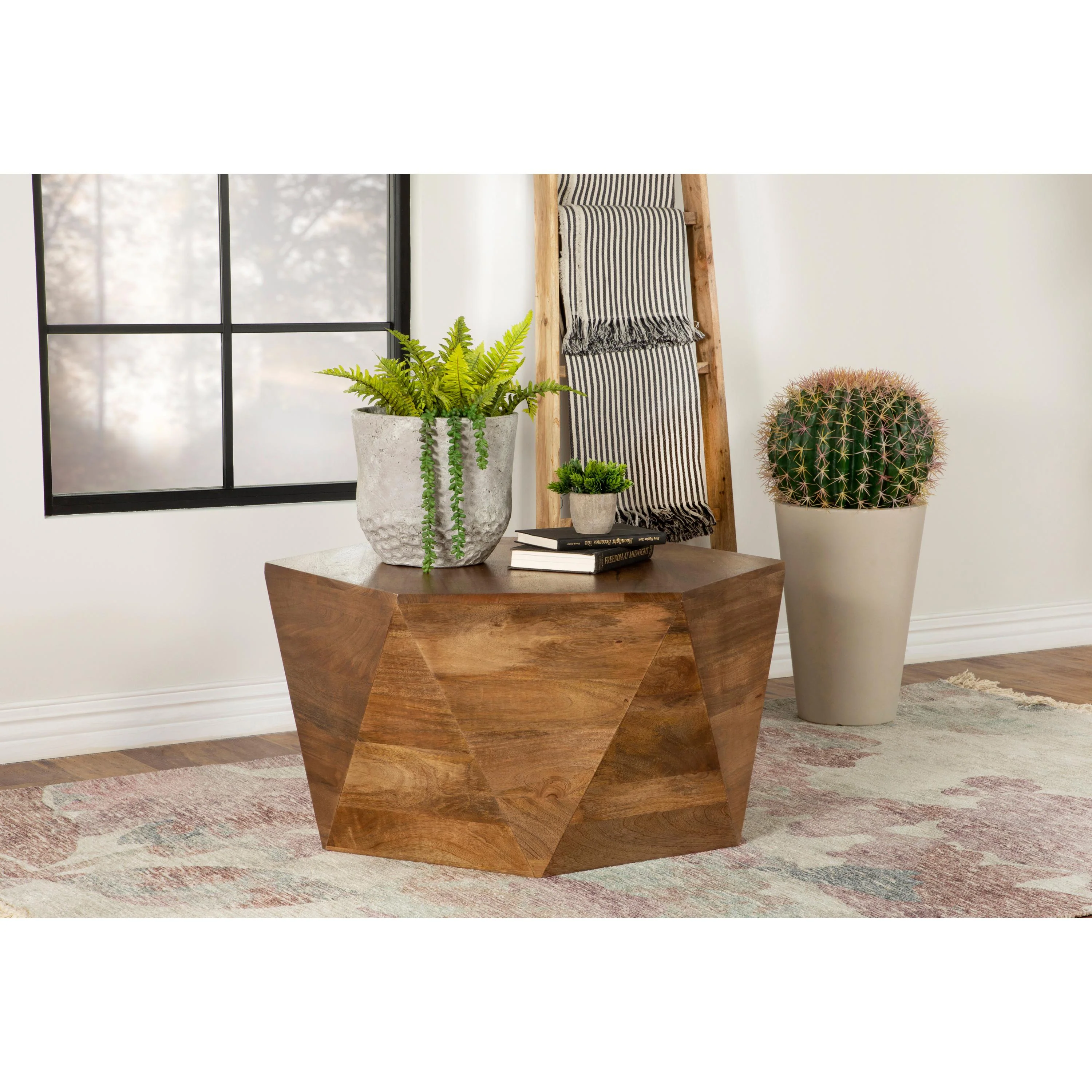 Coaster Furniture Zalika 724188 Hexagonal Solid Mango Wood Coffee Table - Natural - Image 2