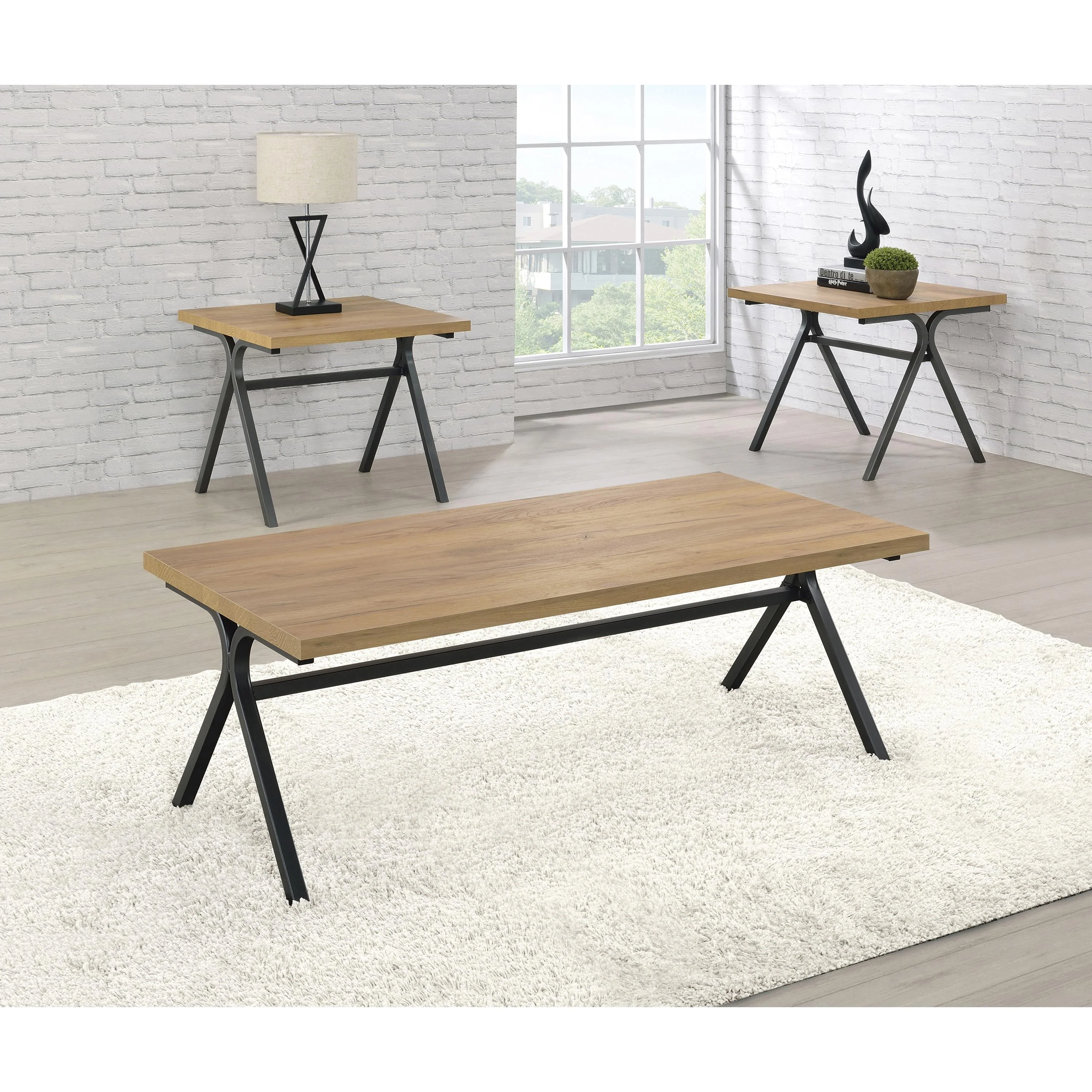 Coaster Furniture Colmar 753424 3-piece Engineered Wood Coffee Table Set – Golden Oak