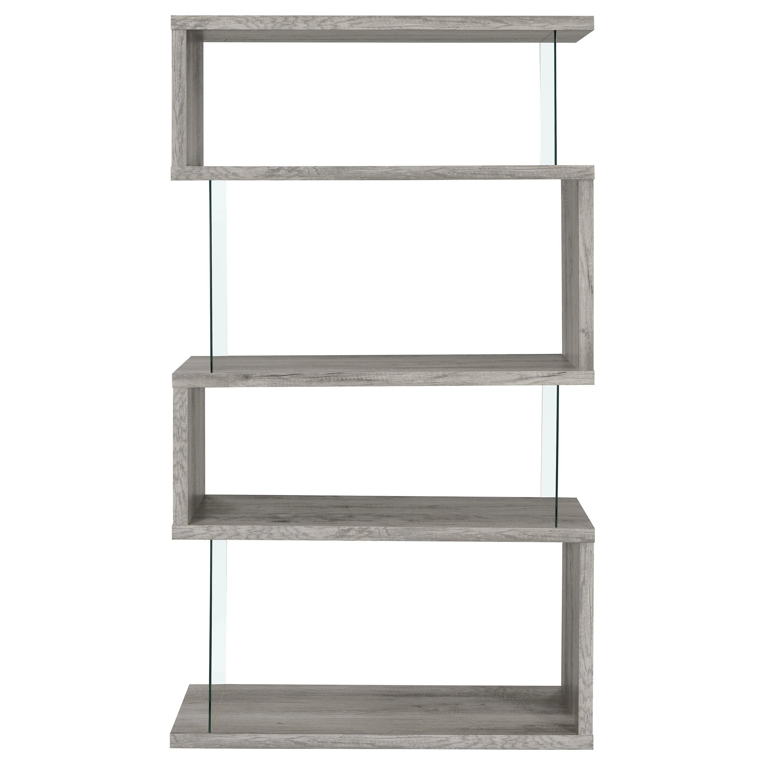 Coaster Furniture Emelle 802340 63-inch 4-shelf Glass Panel Bookshelf - Grey Driftwood - Image 2